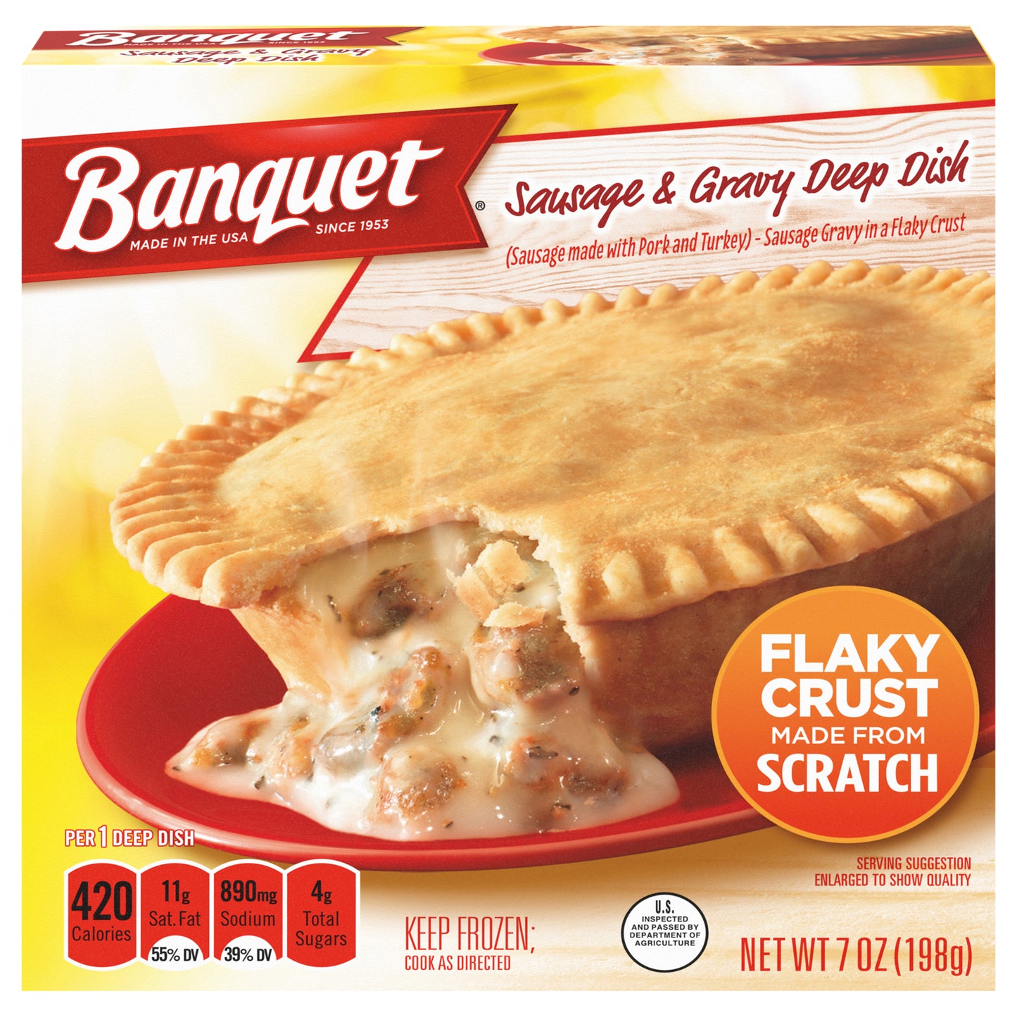 Banquet Sausage and Gravy Deep Dish Pot Pie, Frozen Meal, 7 OZ