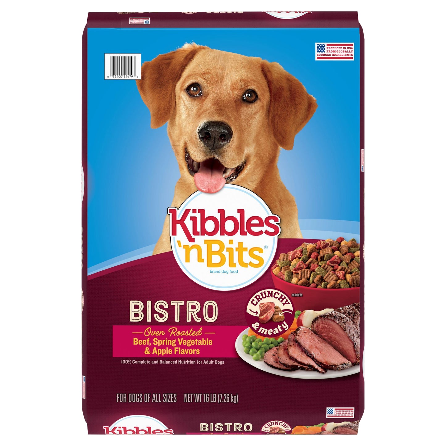 Kibbles 'n Bits Chef's Choice Bistro Beef Dog Food, 16-Pound