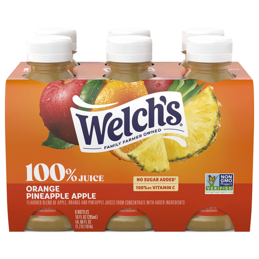 Welch's 100% Juice, Orange Pineapple Apple, 10 fl oz On-the-Go Bottle (Pack of 6)