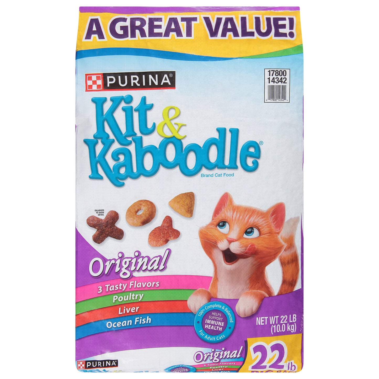 Purina Kit and Kaboodle Dry Cat Food Original Poultry, Liver and Ocean Fish Flavors - 22 lb. Bag