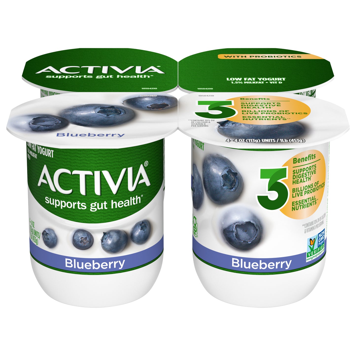 Activia Blueberry Probiotic Yogurt, Lowfat Yogurt Cups, 4 OZ, 4 Ct