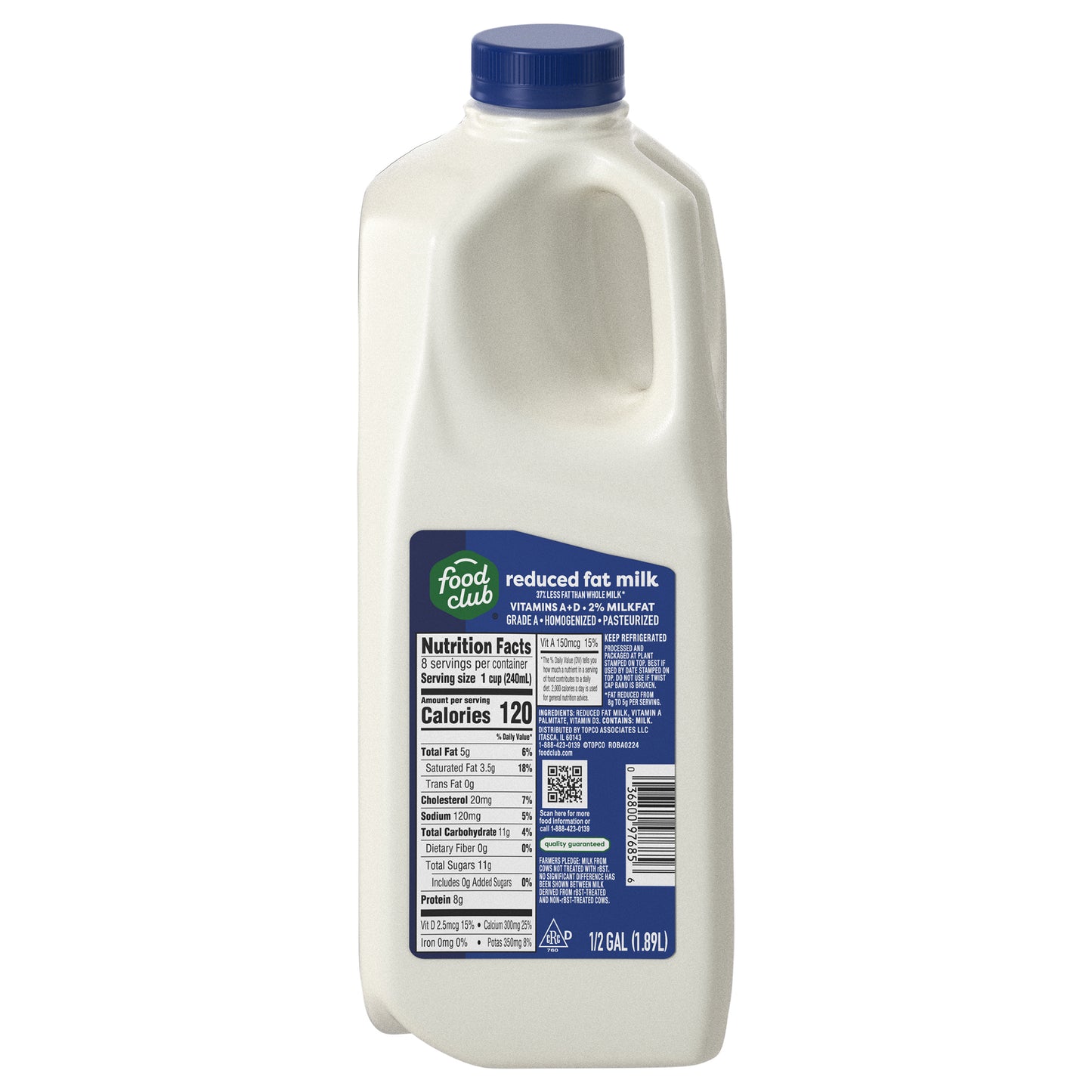 Food Club Reduced Fat 2% Milkfat Milk 0.5 gal