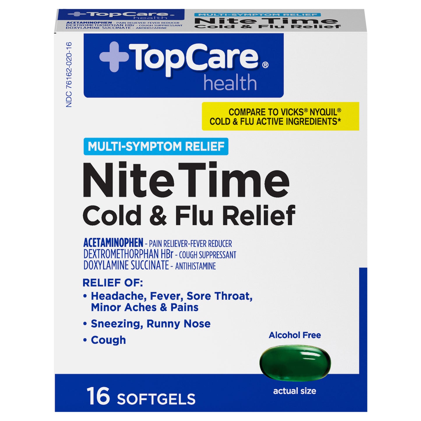 TopCare Health Multi-Symptom Relief NiteTime Cold & Flu Relief 16 Softgels