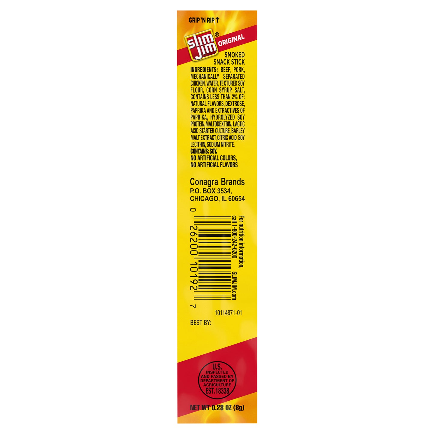 Slim Jim Original Snack Size Stick, 0.28 OZ Meat Snacks, 120 Count Box