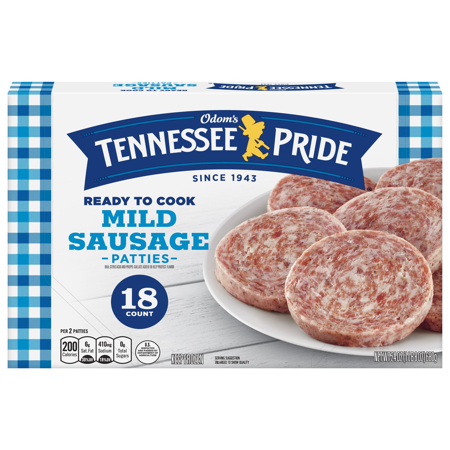 Odom's Tennessee Pride Mild Breakfast Sausage Patties, 18 Count