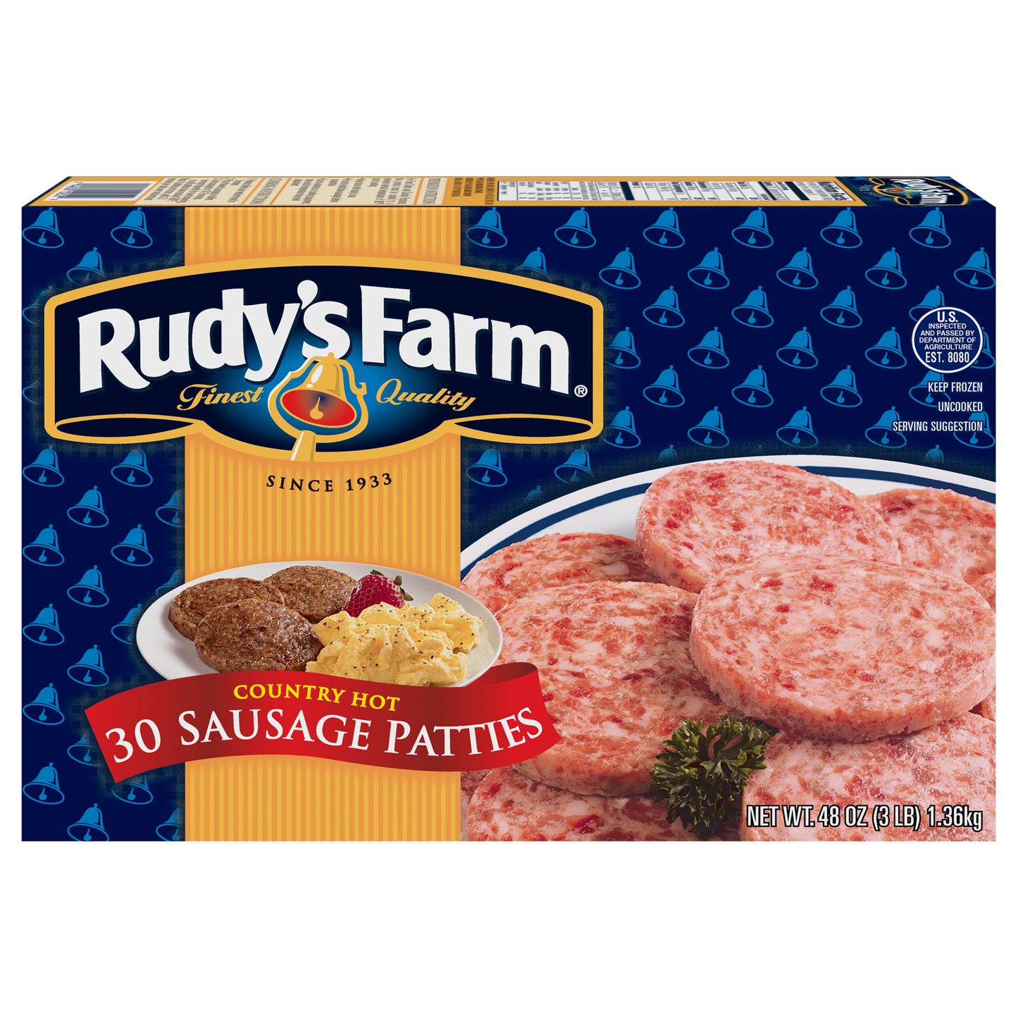 Rudy's Farm® Uncooked Country Hot Sausage Patties, 30 Count (Frozen)