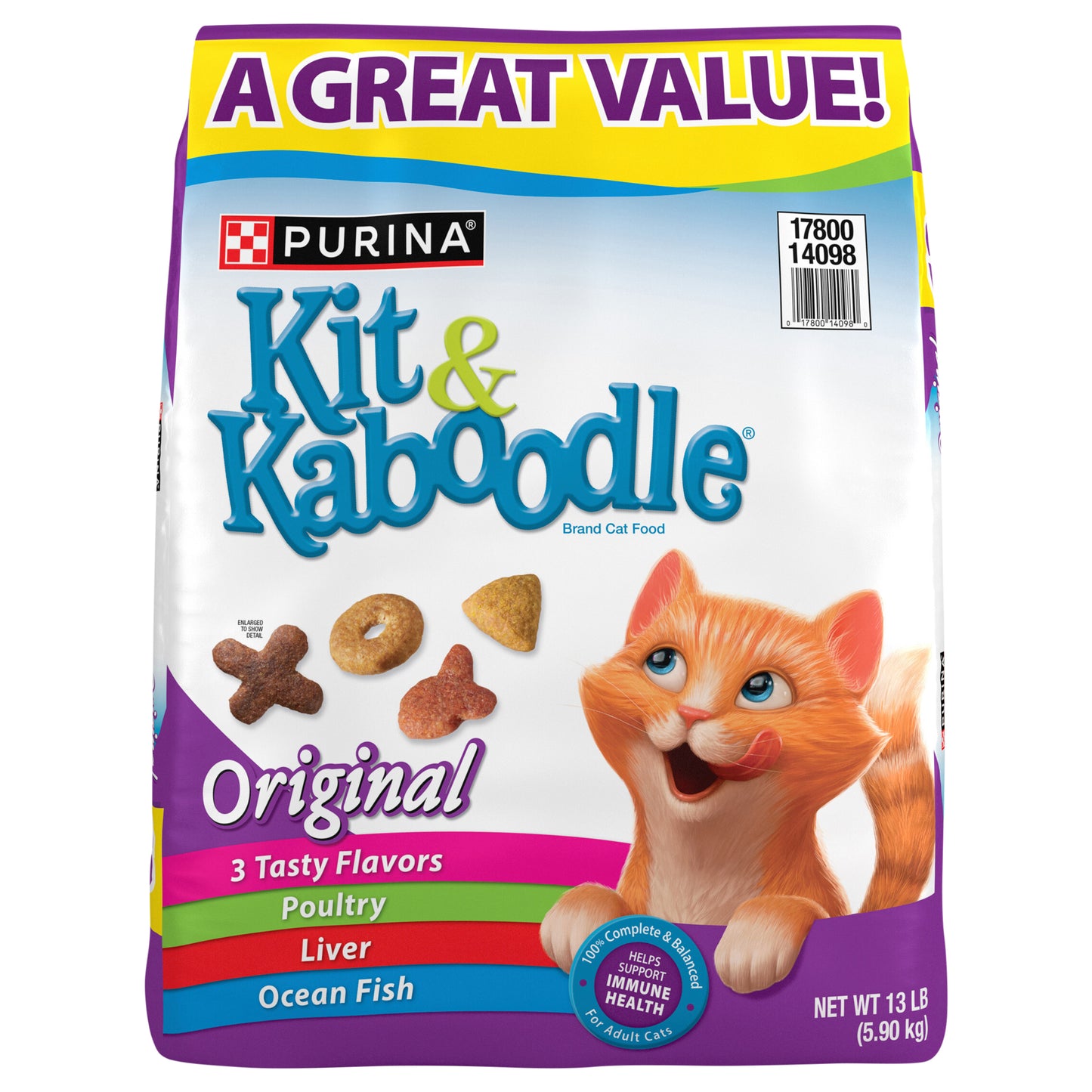 Purina Kit and Kaboodle Dry Cat Food Original Poultry, Liver and Ocean Fish Flavors - 13 lb. Bag