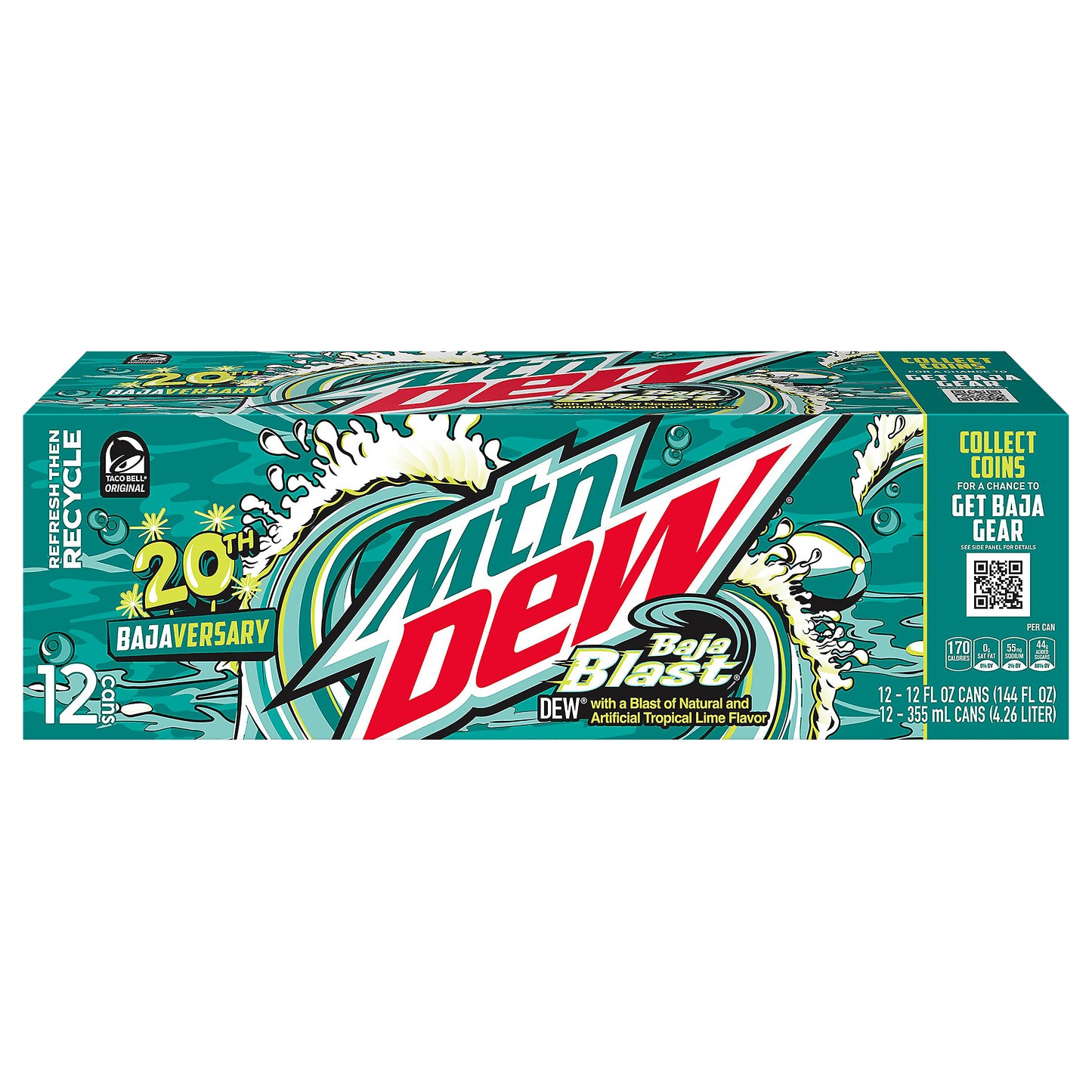 Mtn Dew Baja Blast DEW With a Blast Of Natural & Artificial Tropical Lime Flavor 12 Fl Oz 12 Count