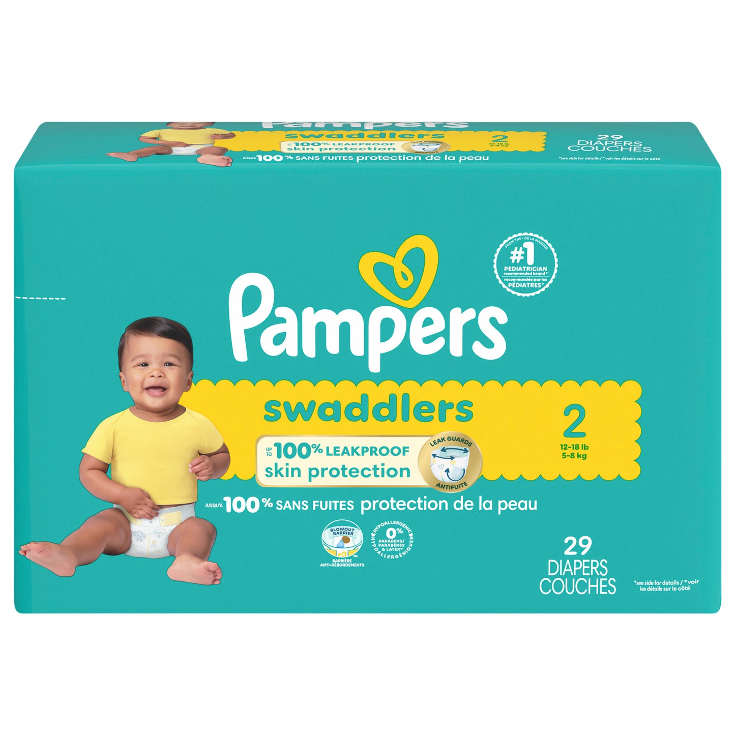 Pampers Swaddlers Diapers, Size 2 (12-18 lbs), 29 Count, Ultra Absorbent Disposable Baby Diaper