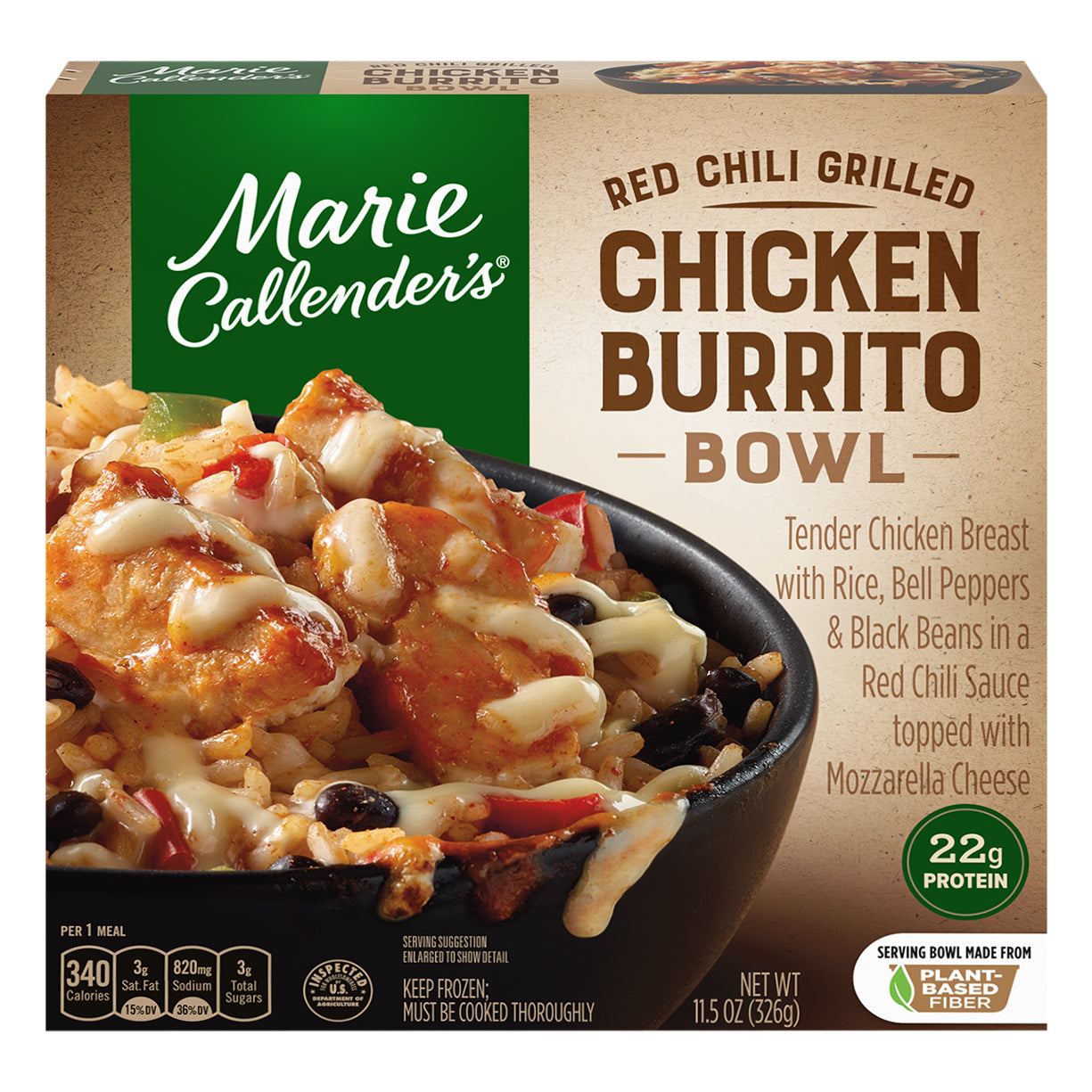 Marie Callender's Frozen Meal, Red Chili Grilled Chicken Burrito Bowl, 11.5 Ounce