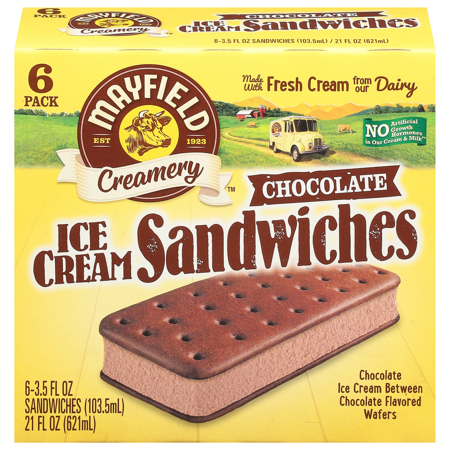 Mayfield Creamery Chocolate Ice Cream Sandwiches 6 - 3.5 fl oz Packs