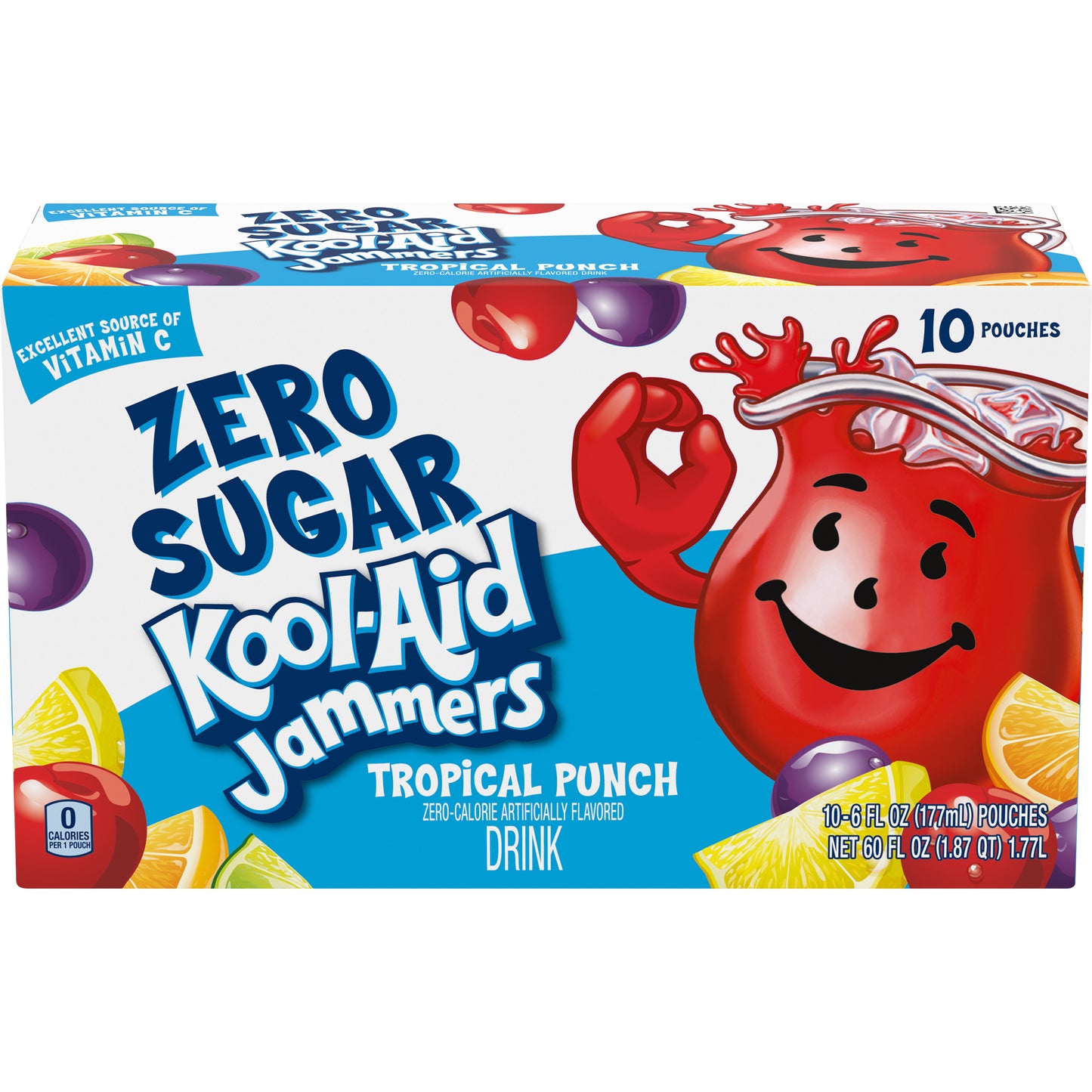 Kool-Aid Jammers Artificially Flavored Drink, Zero Sugar Tropical Punch, 10 ct. Box