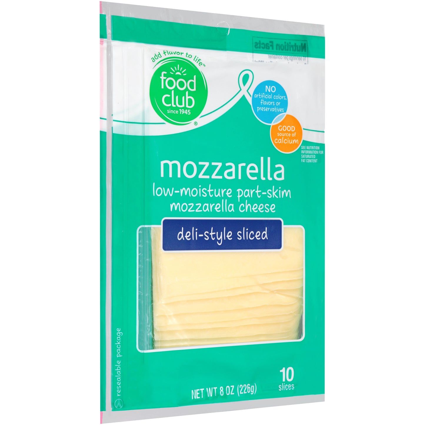 Mozzarella Low-Moisture Part-Skim Deli-Style Sliced Cheese
