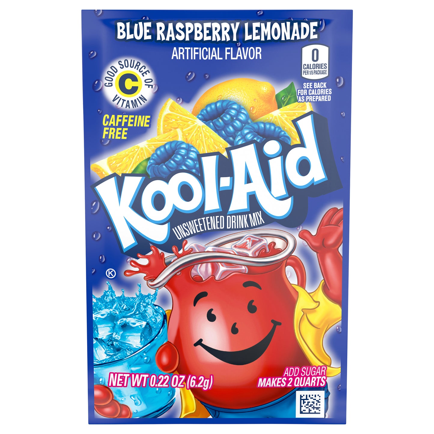 Kool-Aid Unsweetened Blue Raspberry Lemonade Powdered Drink Mix, Caffeine Free, 0.22 oz Packet