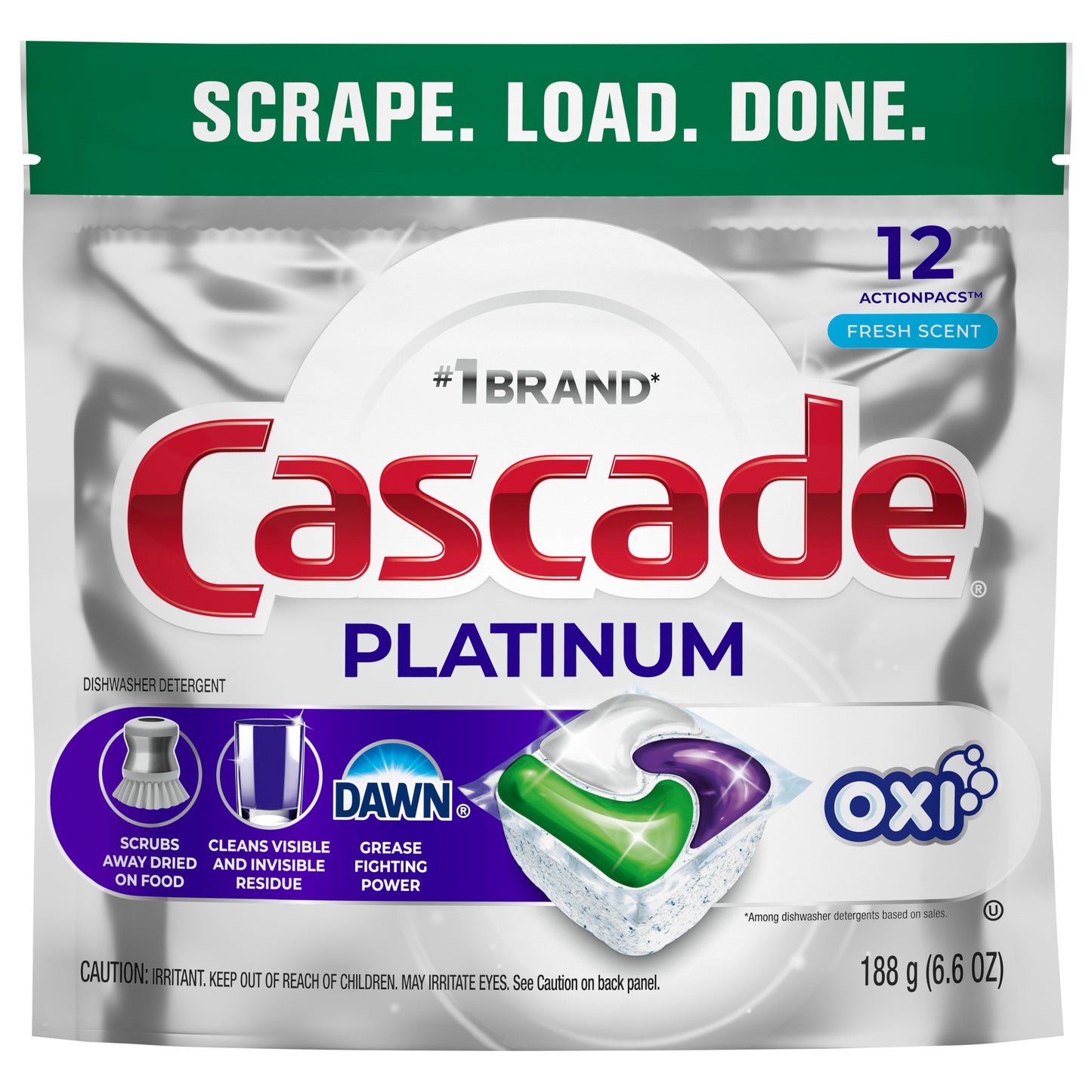 Cascade Platinum Dishwasher Pods, Dishwasher Detergent, Dish Detergent Soap, Fresh, 12 Count - 6.6OZ