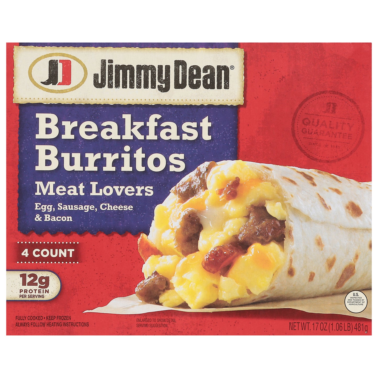 Jimmy Dean Meat Lovers Breakfast Burritos 4 ea