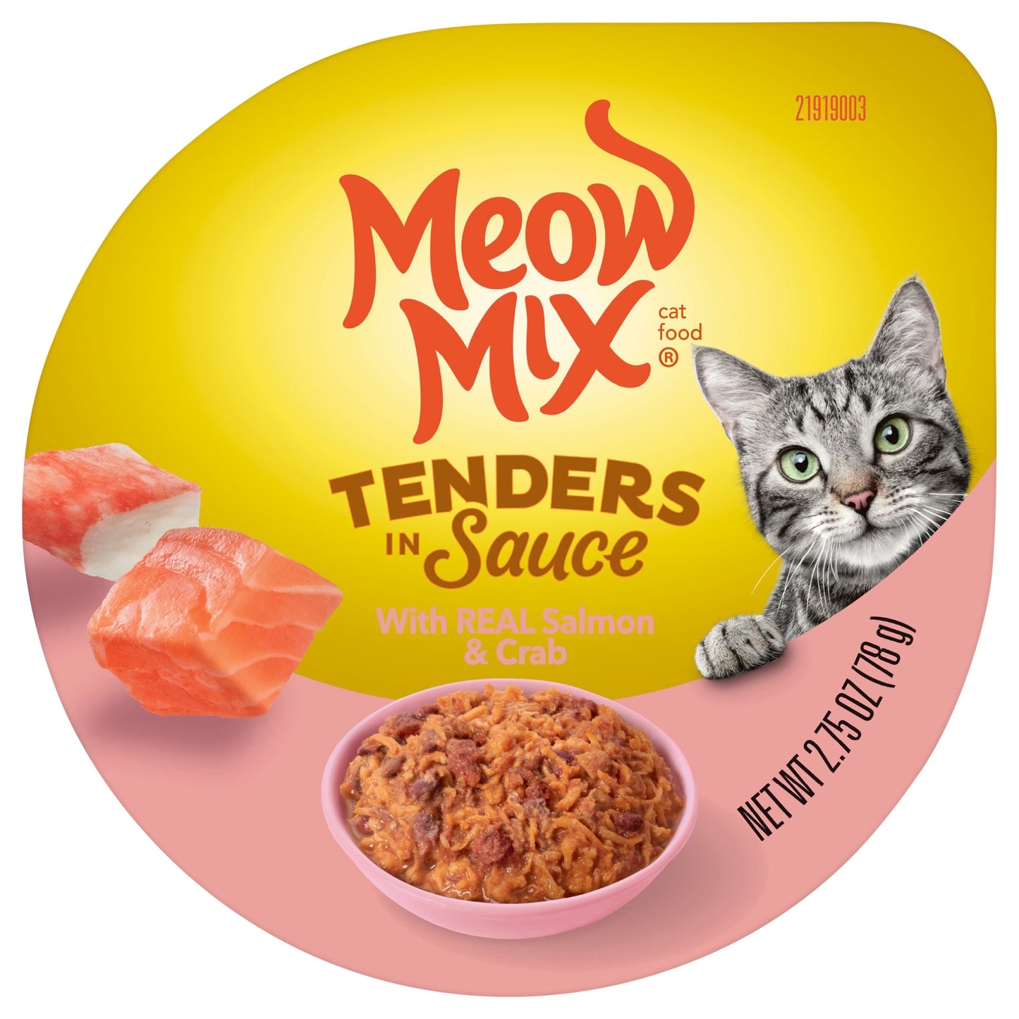 Meow Mix Tenders in Sauce Wet Cat Food With REAL Salmon & Crab, 2.75 Oz. Cup (Packaging And Formulation Updates Underway)
