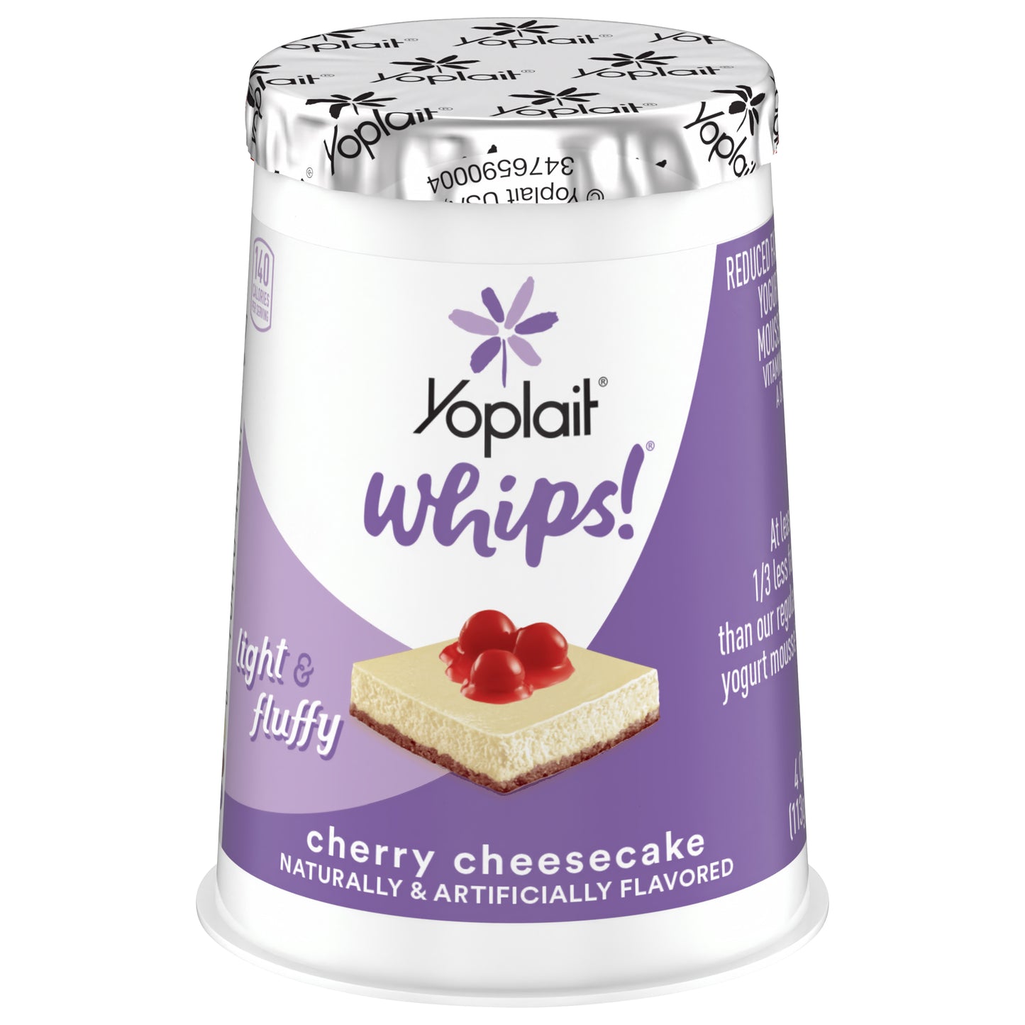 Yoplait Whips Lowfat Yogurt Mousse, Cherry Cheesecake Flavored, Gluten Free Snack, 4 OZ Yogurt Cup