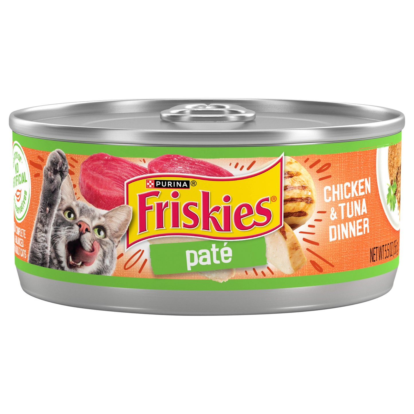 Purina Friskies Pate Wet Cat Food, Chicken & Tuna Dinner - 5.5 oz. Can