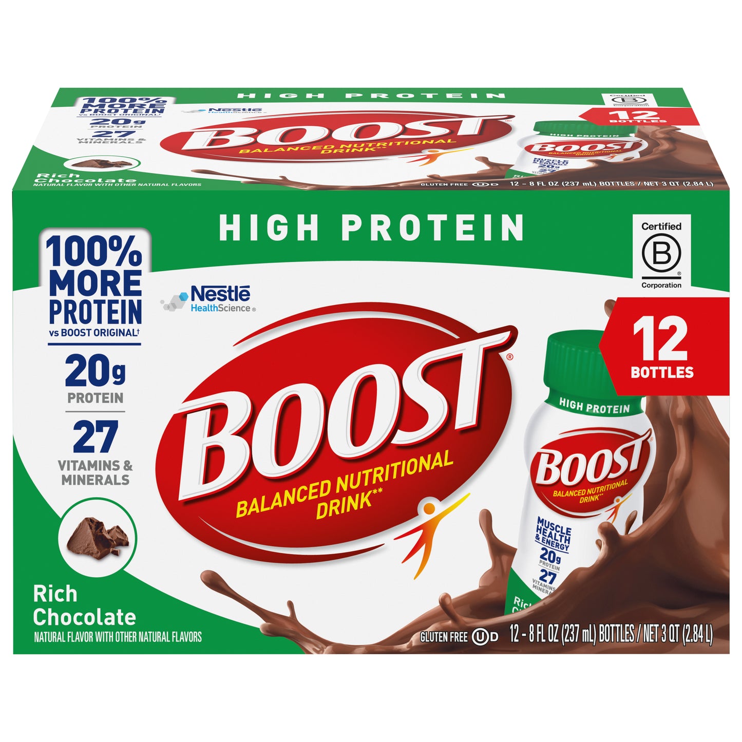 Boost High Protein Rich Chocolate Balanced Nutritional Drink 12 - 8 fl oz Bottles