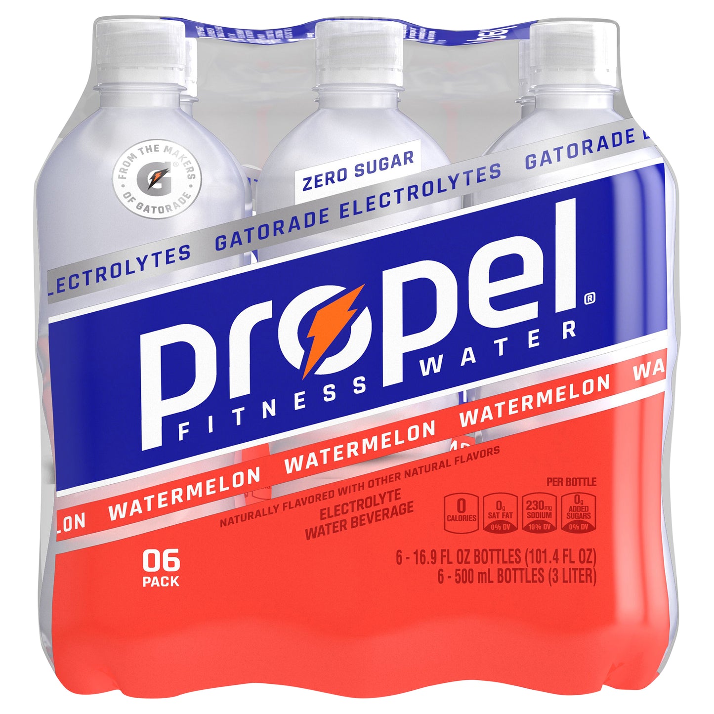 Propel Zero sugar Electrolyte Water Beverage Watermelon Naturally Flavored 16.9 Fl Oz 6 Count Bottle