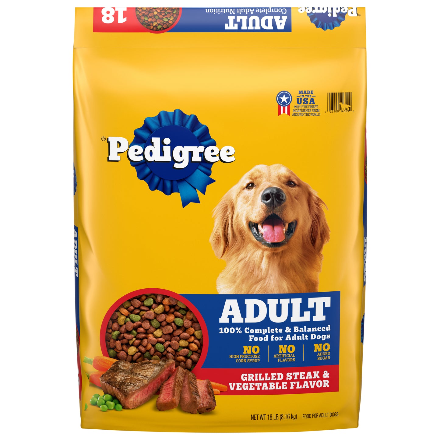 Pedigree Adult Complete Steak & Vegetable Dry Dog Food - 18 Lb. - Bonus Bag