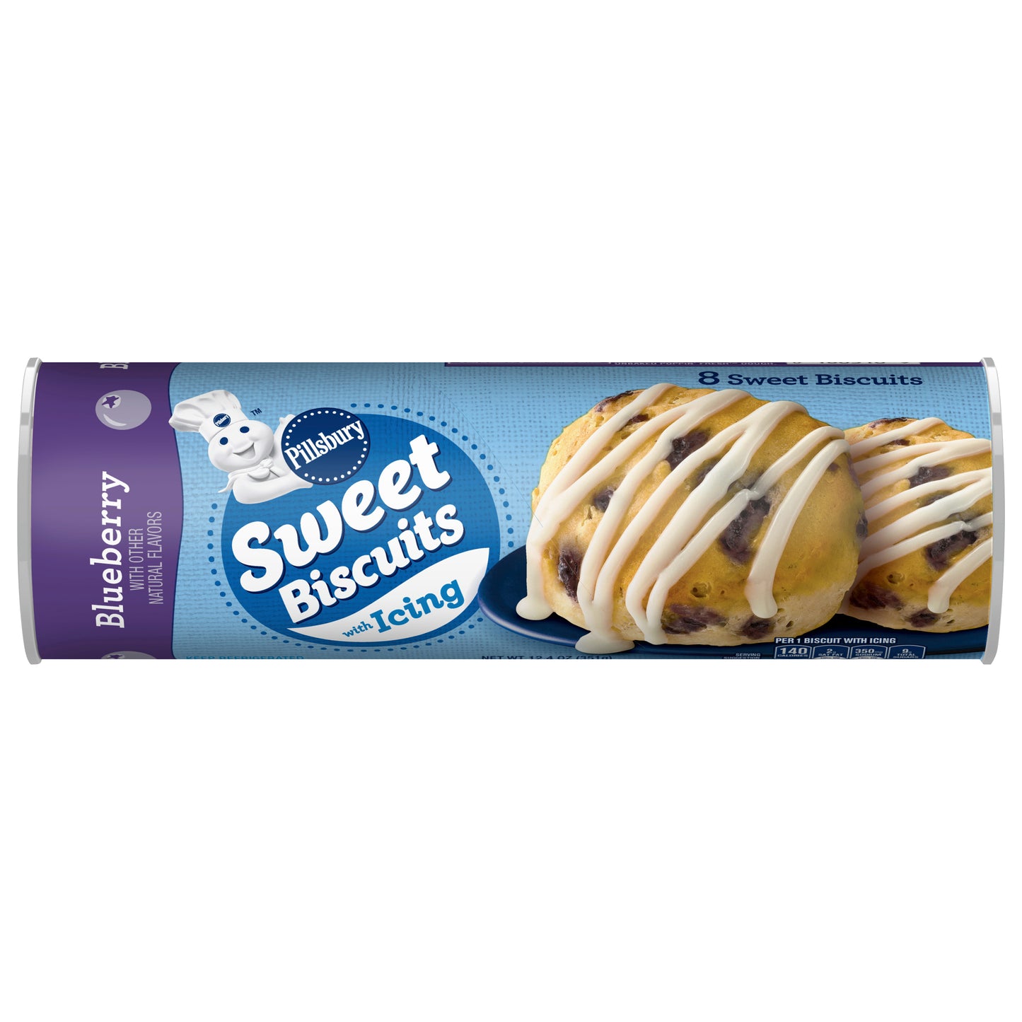 Pillsbury Blueberry Sweet Refrigerated Biscuits With Icing, 8 ct., 12.4 oz.