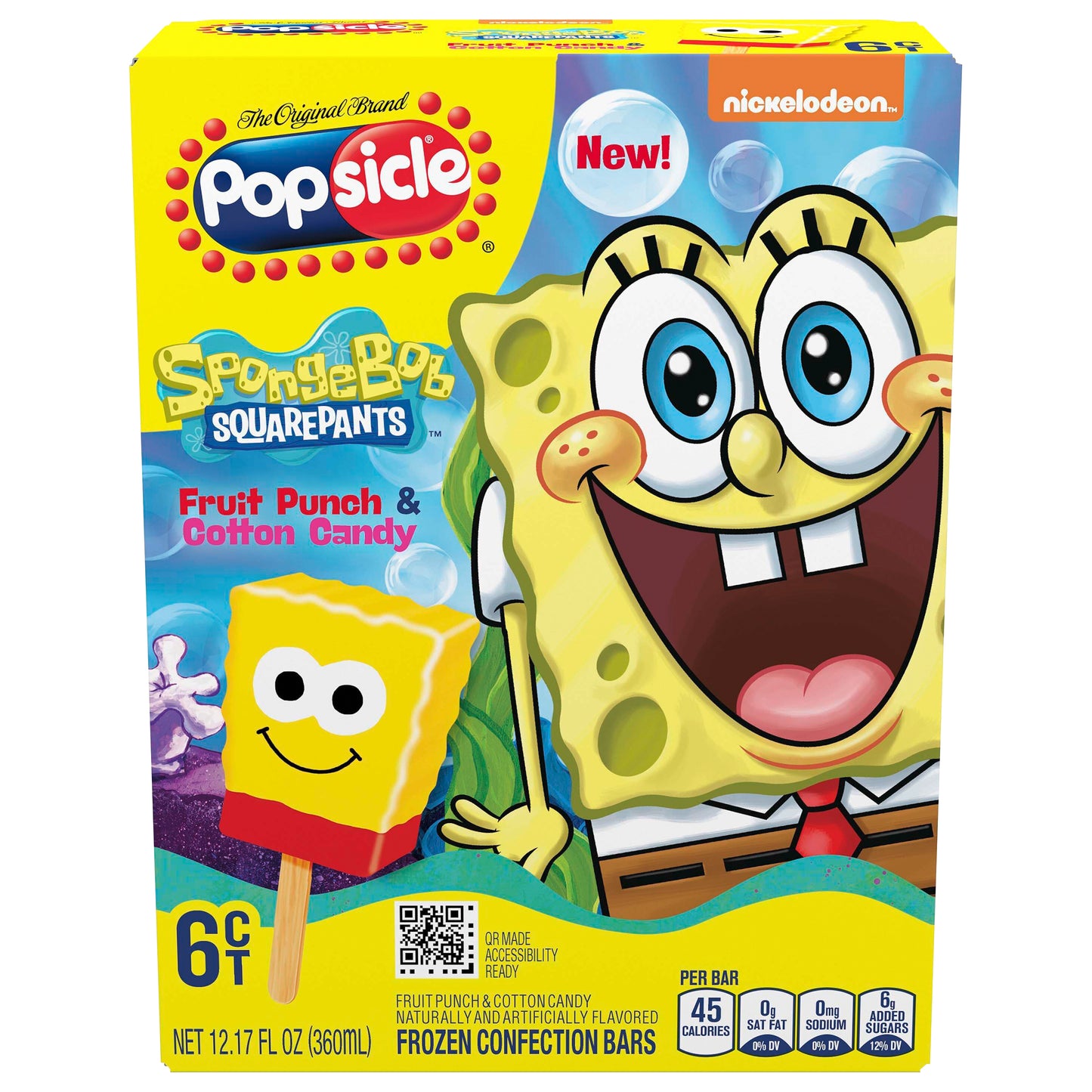 Popsicle SpongeBob SquarePants Fruit Punch & Cotton Candy Frozen Confection Bars 6 ea