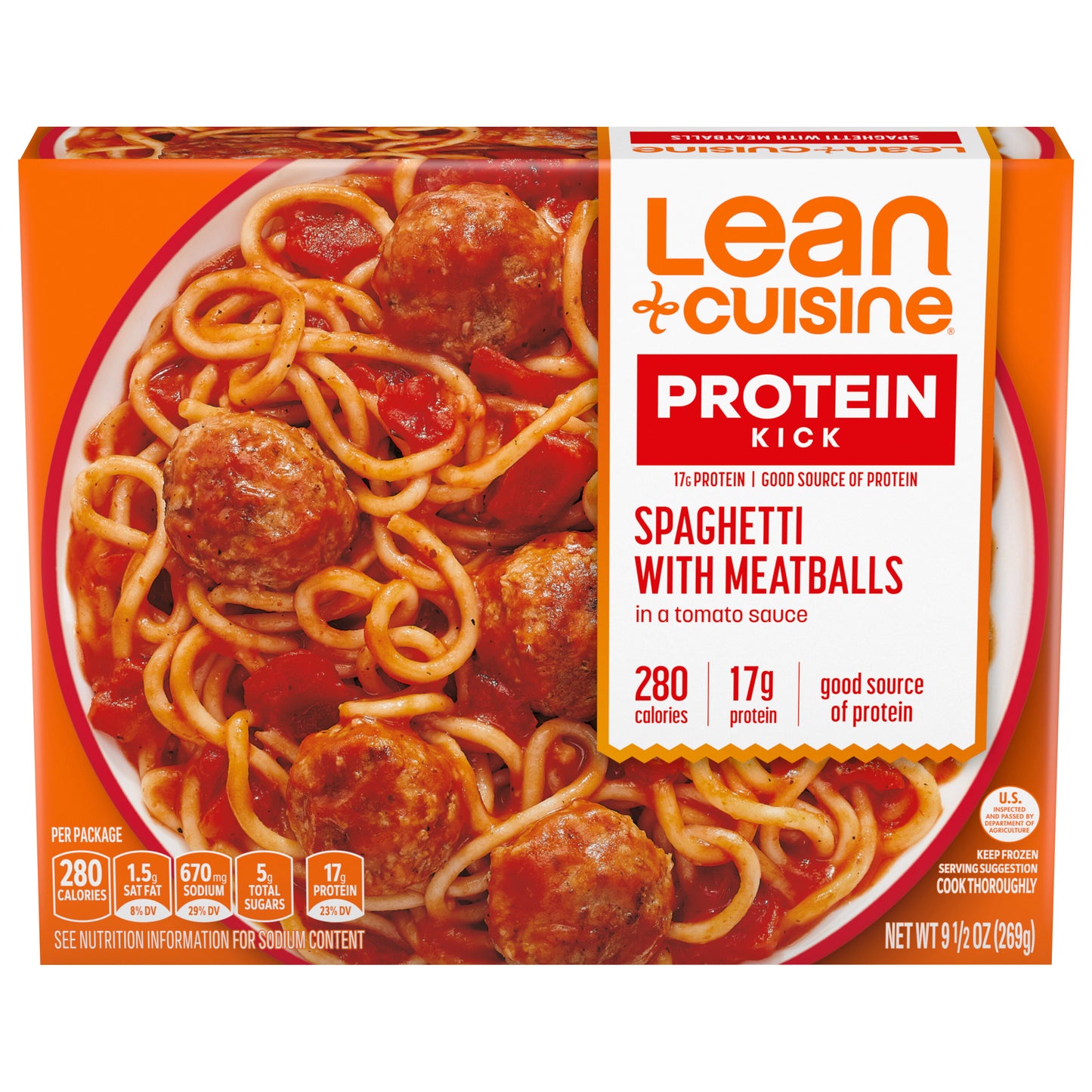 Lean Cuisine Frozen Meal Spaghetti With Meatballs, Protein Kick Microwave Meal, Microwave Spaghetti Dinner, Frozen Dinner for One 9.5 oz.