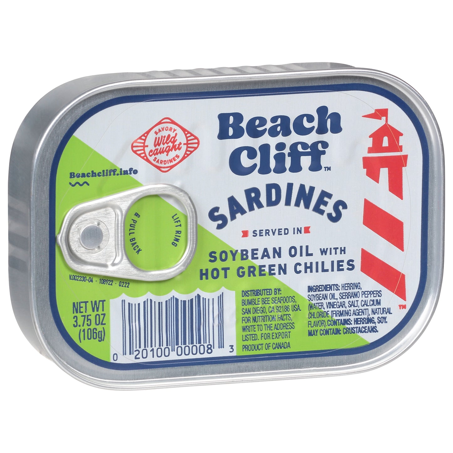 Beach Cliff in Soybean Oil with Hot Green Chilies Sardines 3.75 oz