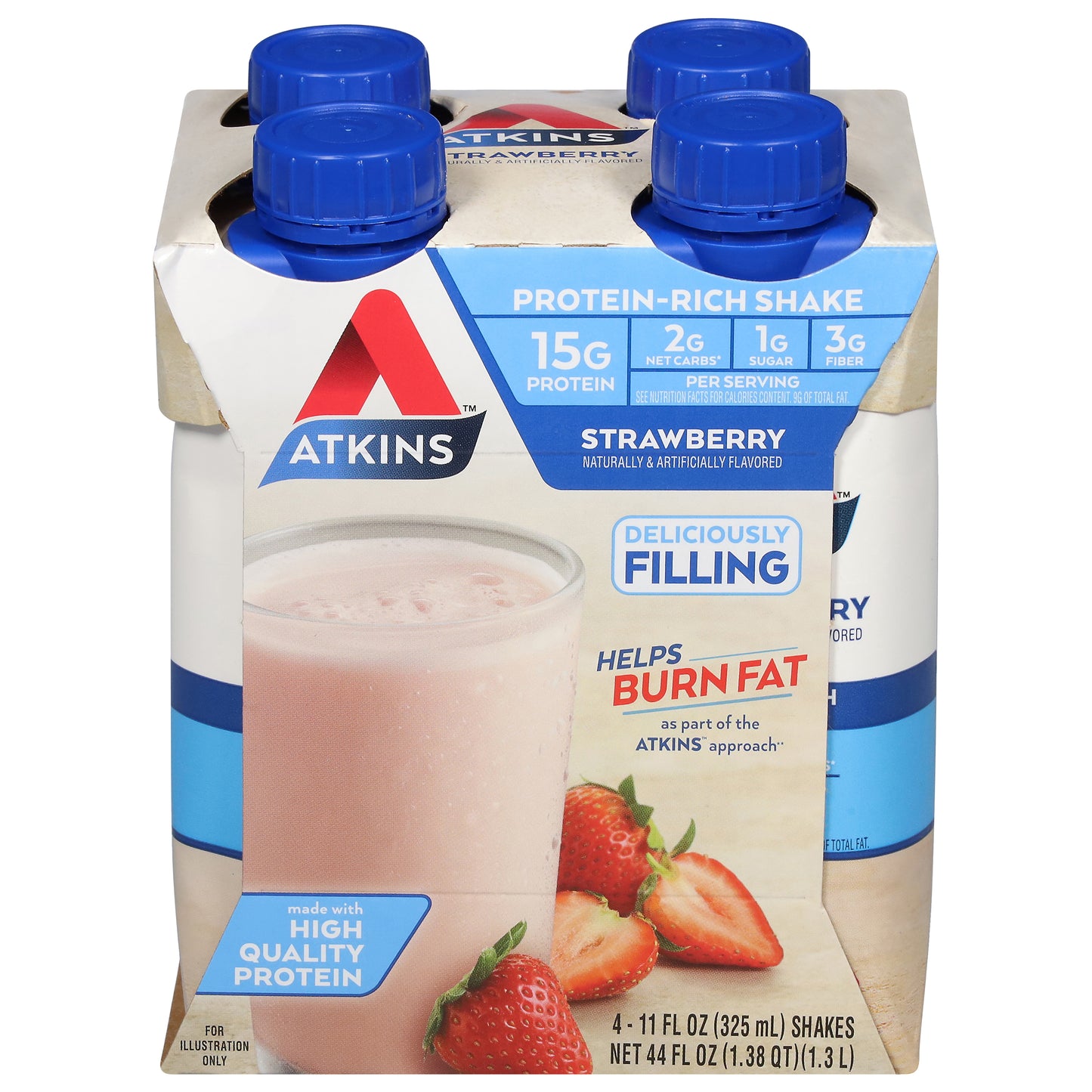 Atkins Strawberry Protein Shake, High Protein, Low Glycemic, Low Carb, Low Sugar, Keto Friendly, 4 Count