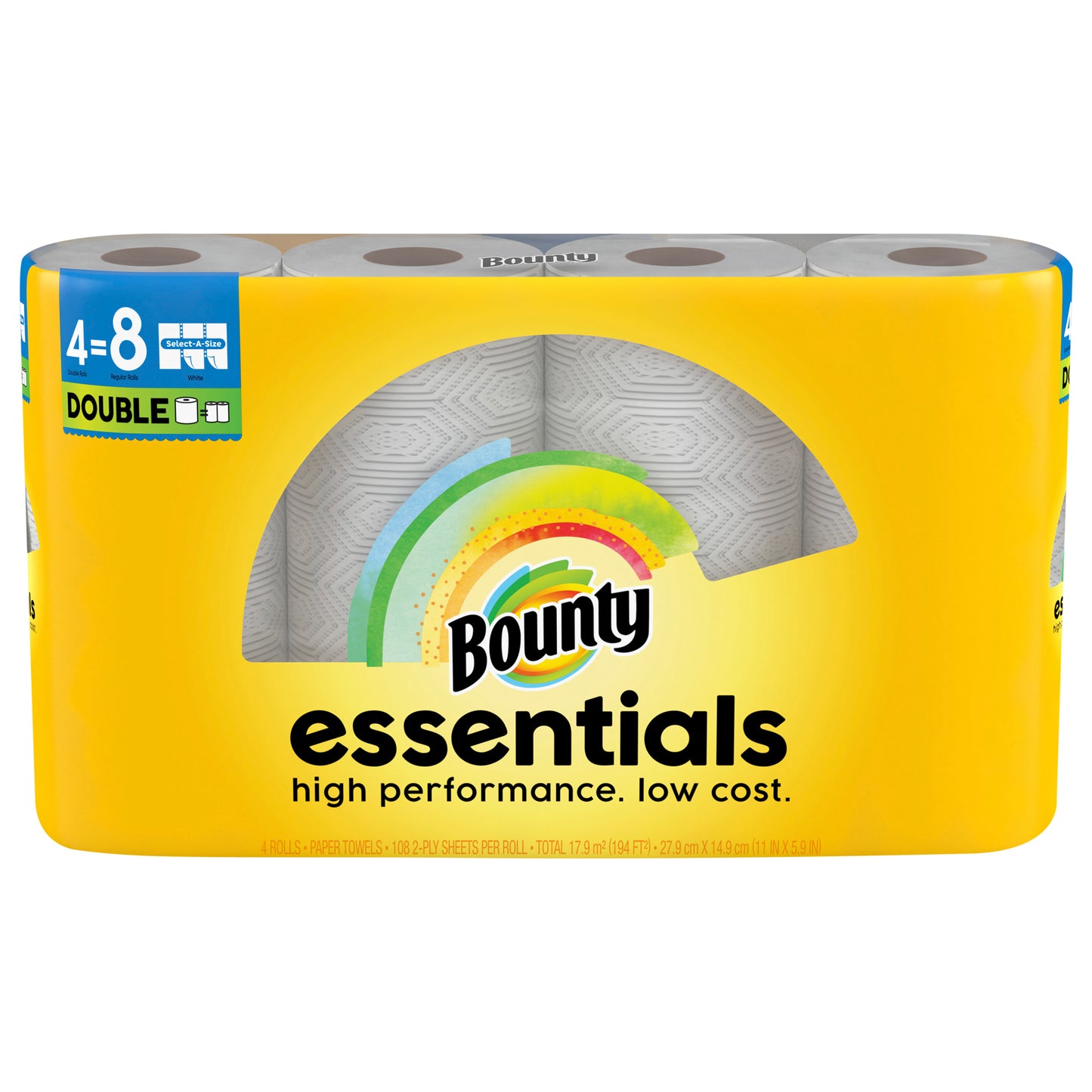 Bounty Essentials Select-A-Size Paper Towels, 4 Double Rolls, White, 108 Sheets Per Roll