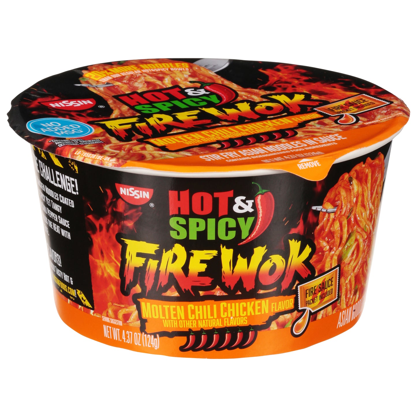 Nissin Fire Wok Hot & Spicy Stir Fry Molten Chili Chicken Flavor Asian Noodles in Sauce 4.37 oz