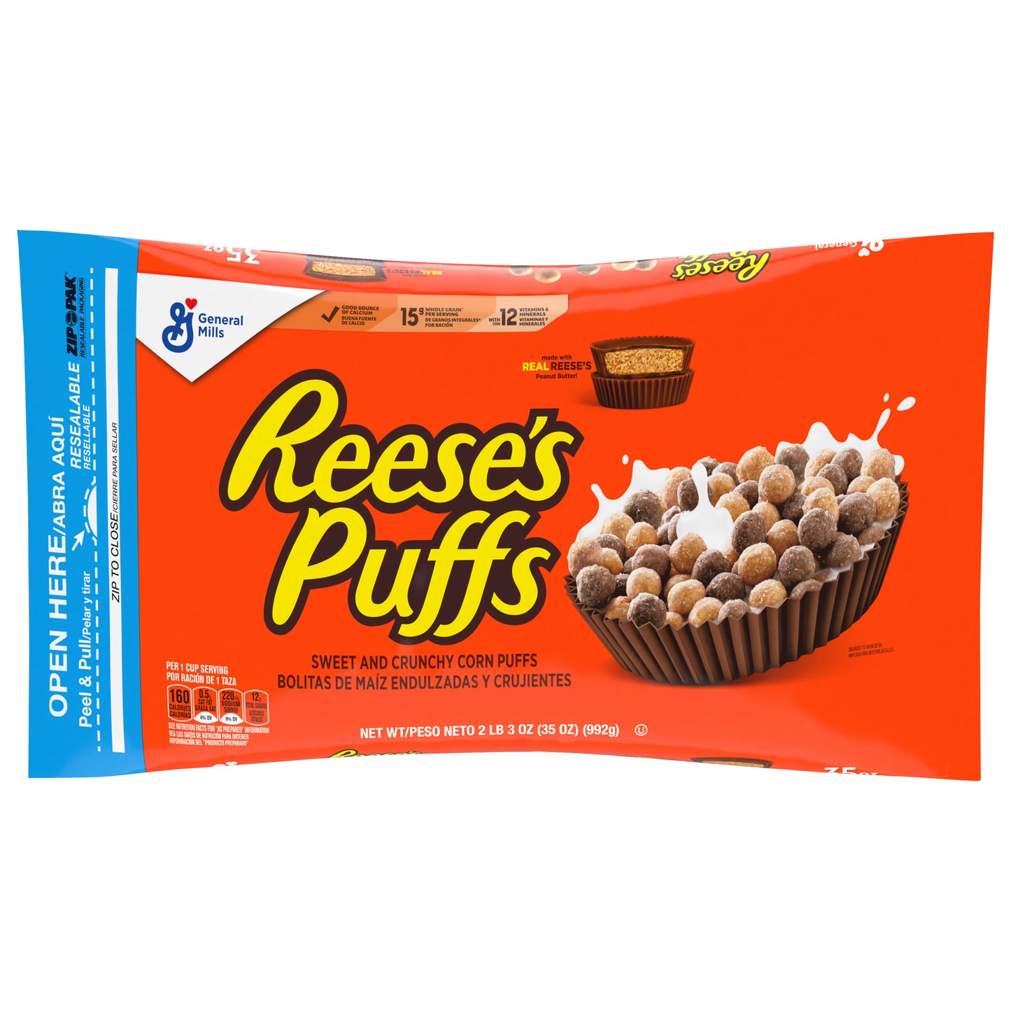 REESE’S PUFFS Chocolatey Peanut Butter Cereal, Kid Breakfast Cereal, Value Bag, 35 oz