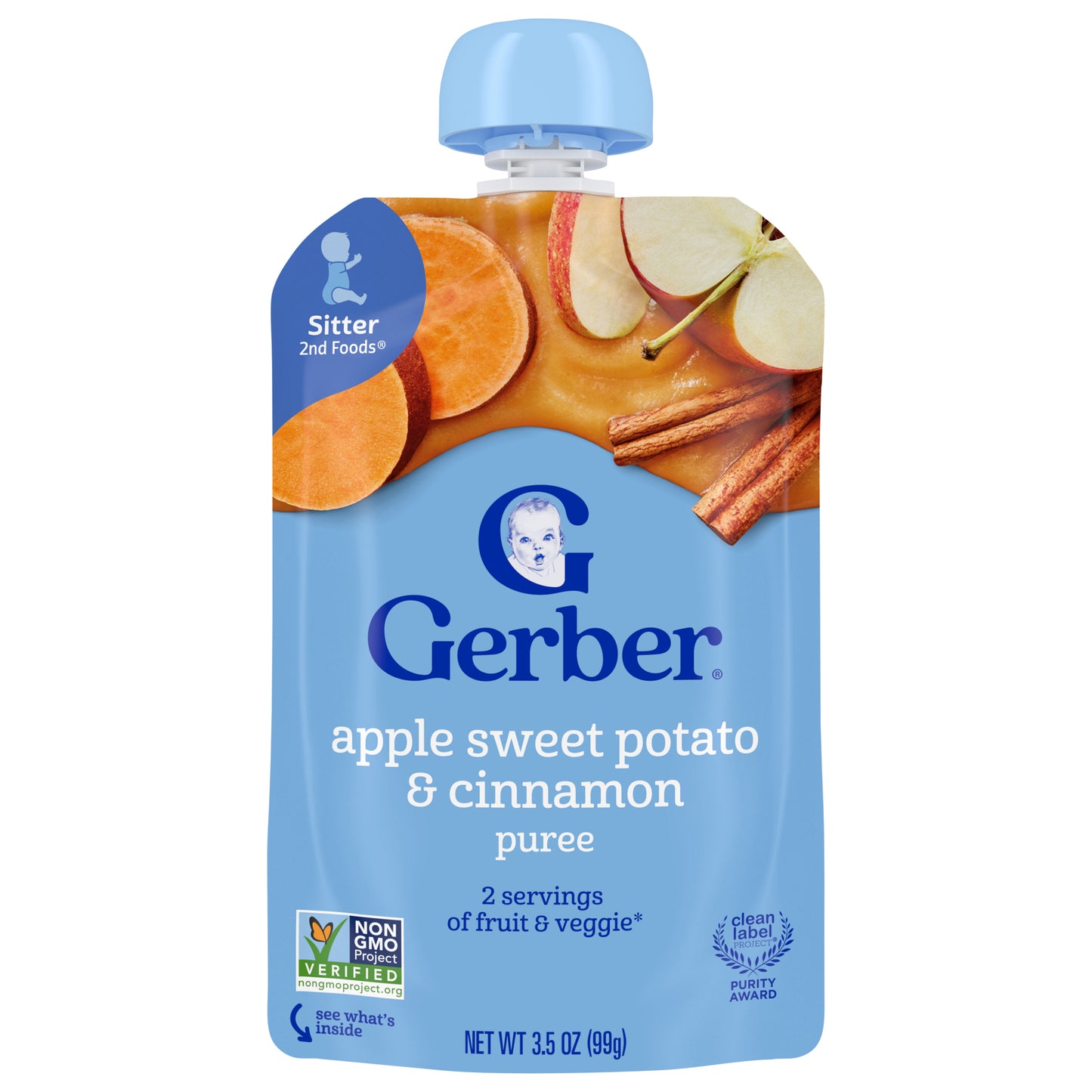 Gerber Stage 1 Baby Food, Apple Sweet Potato with Cinnamon Toddler Food, 3.5 oz Pouch