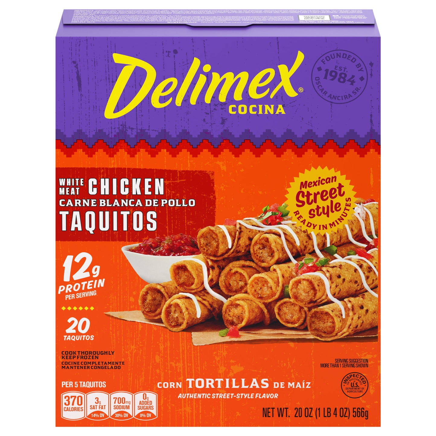 Delimex White Meat Chicken Taquitos Frozen Snacks, 20 ct Box
