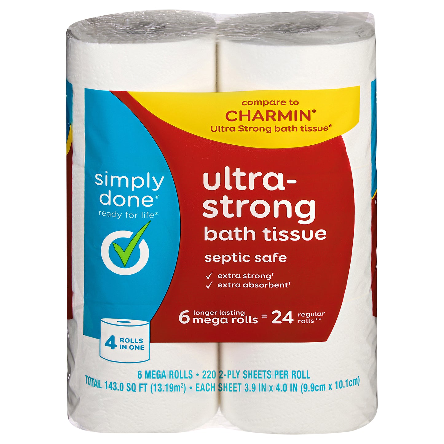 Simply Done Ultra-Strong 2-Ply Mega Rolls Bath Tissue 6 Rolls