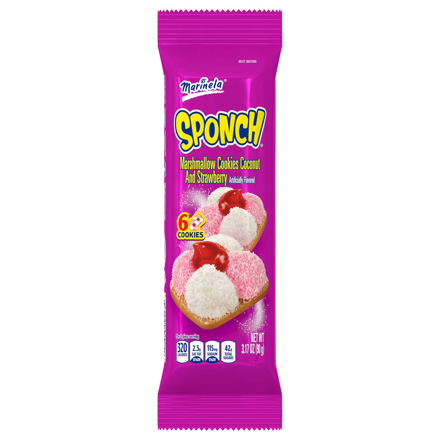 Marinela Sponch Coconut and Strawberry Marshmallow Cookies, 6 count, 3.17 oz