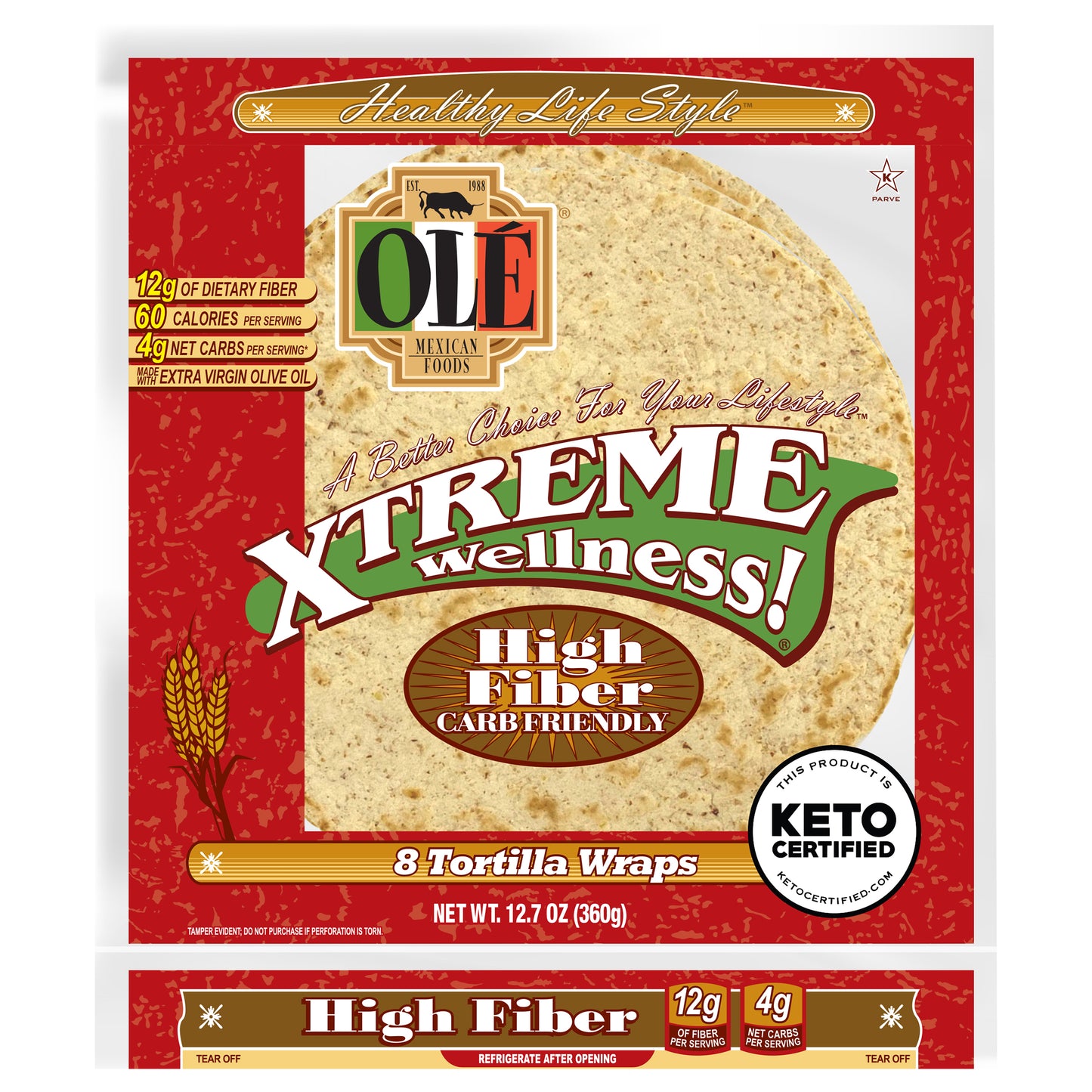 Olé Xtreme Wellness High Fiber, 8" Tortilla, Keto Certified