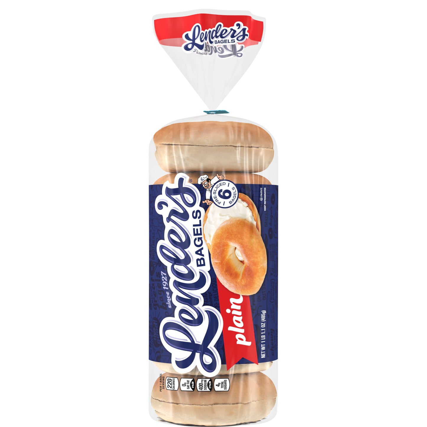 Lender's Original Plain Pre-sliced Bagels, 6 count, 17.1 oz