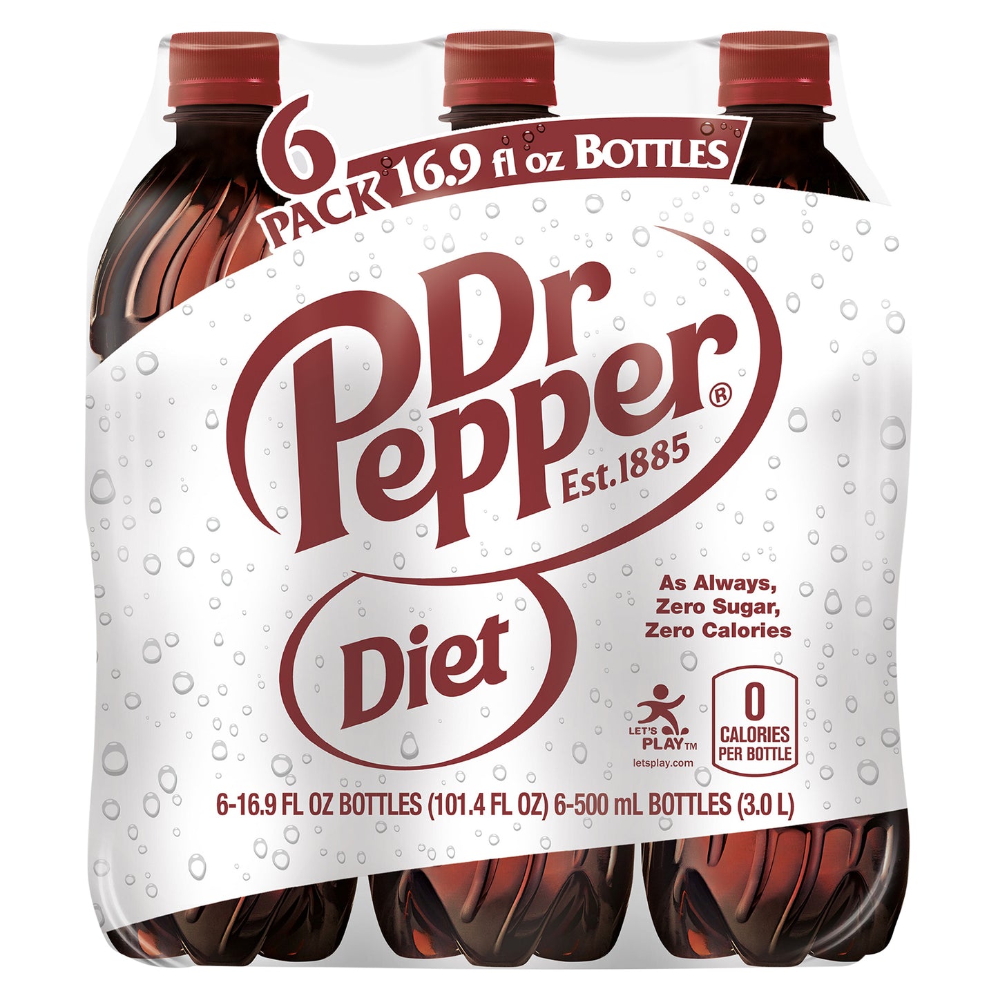 Diet Dr Pepper Soda, .5 L bottles, 6 pack