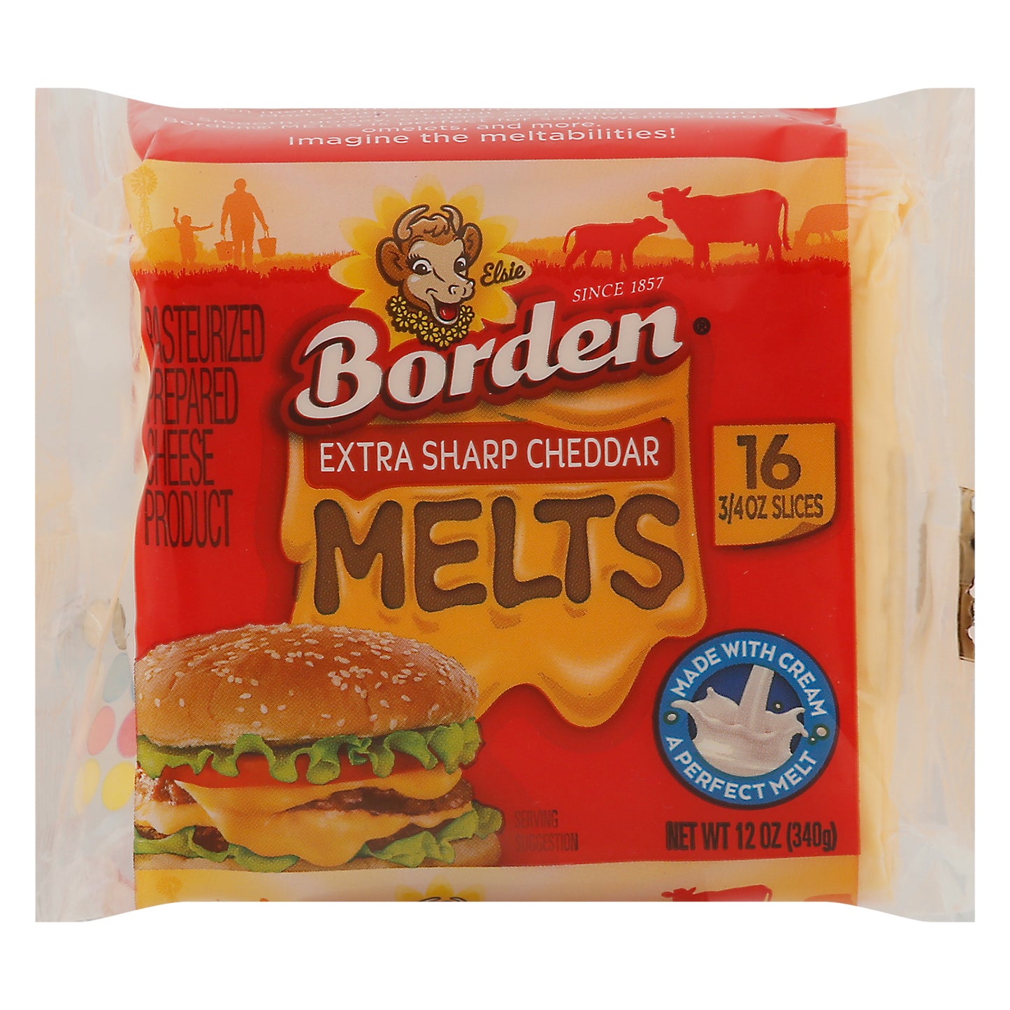Borden Slices Extra Sharp Cheddar Cheese Melts 16 - 0.75 oz Slices