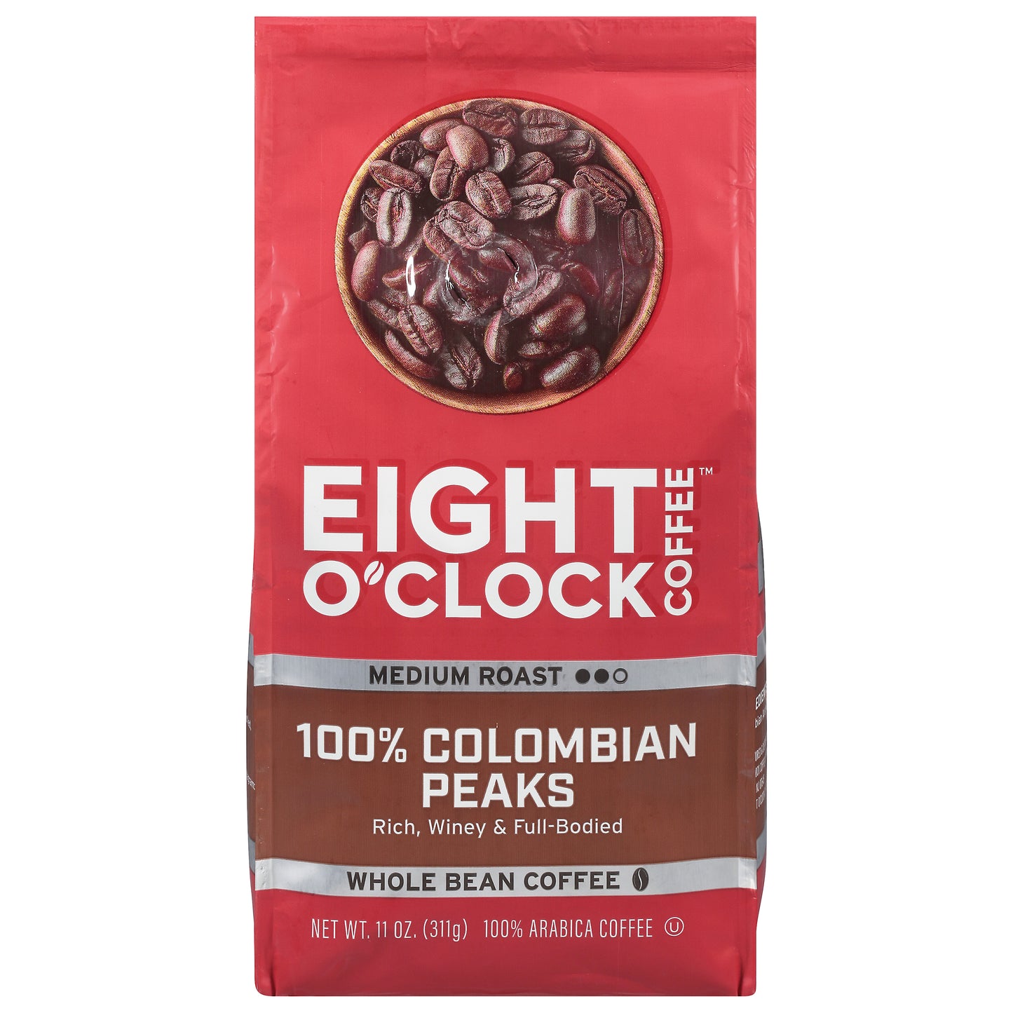 Eight O'Clock Coffee Medium Roast Whole Bean 100% Colombian Peaks Coffee 11 oz