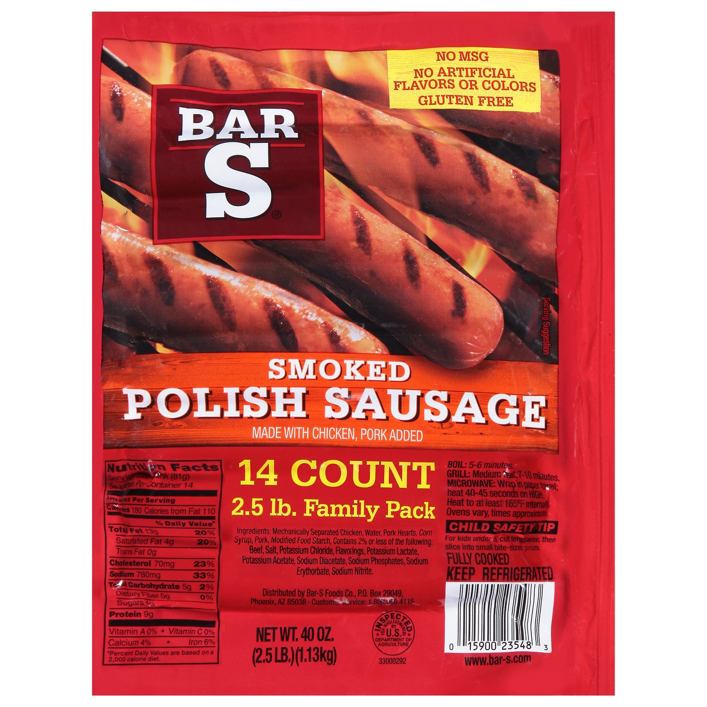 Bar S Smoked Family Pack Polish Sausage 14 ea
