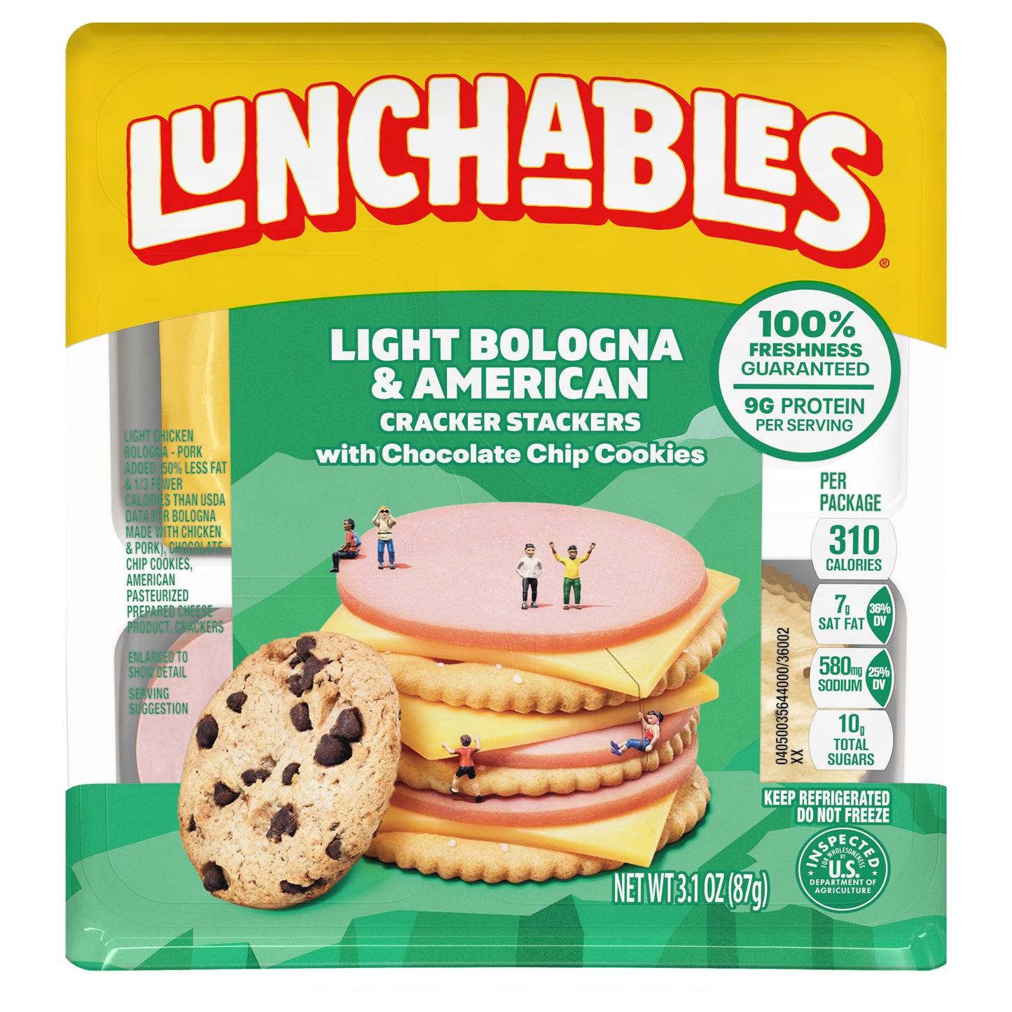 Lunchables Light Bologna & American Cracker Stackers with Chocolate Chip Cookies, 3.1 oz Tray