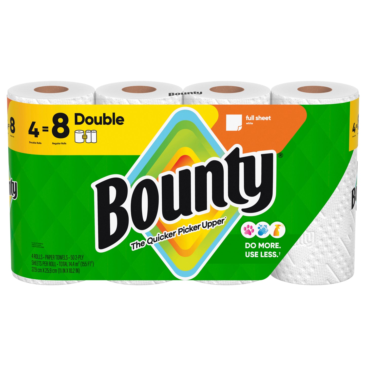 Bounty Paper Towels Full Sheet White, 4 Double Rolls, 50 Sheets Per Roll