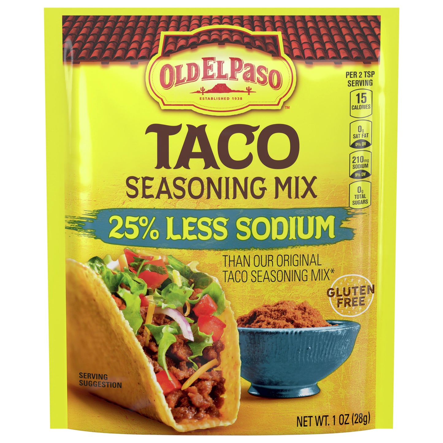 Old El Paso Taco Seasoning, 25% Less Sodium, 1 oz.