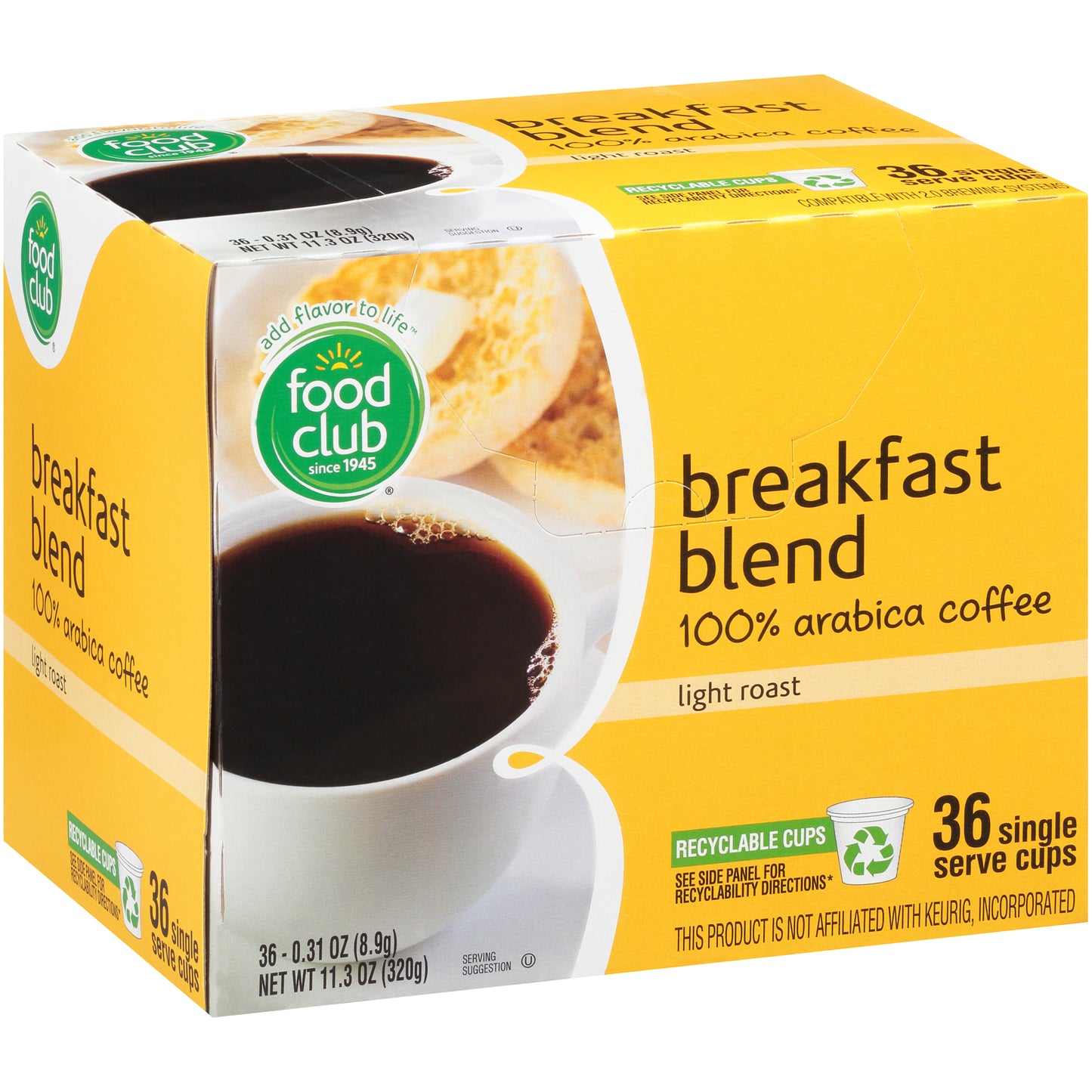 Light Roast Breakfast Blend 100% Arabica Coffee Single Serve Cups