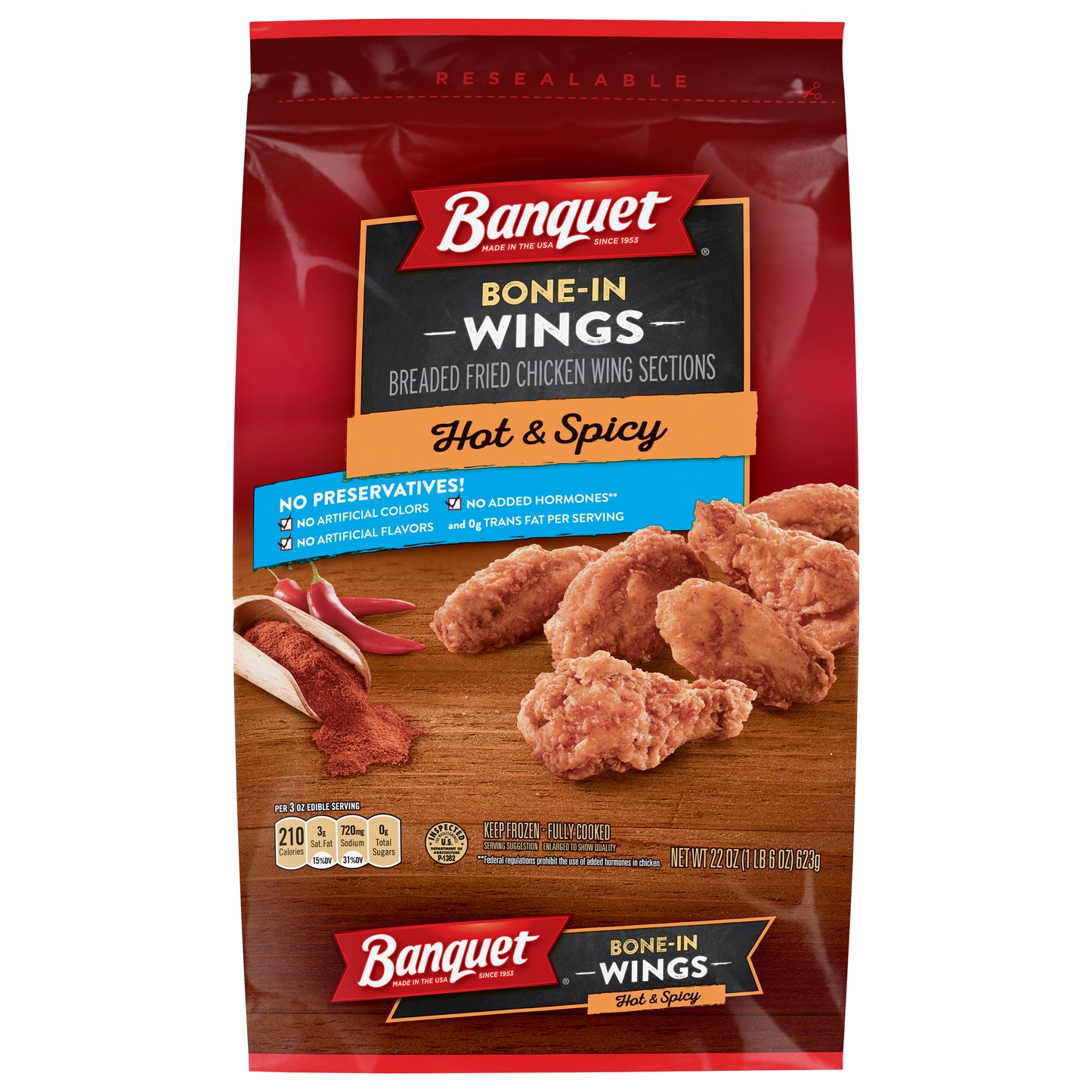 Banquet Frozen Meal, Hot & Spicy Bone-In Wings, 22 Ounce