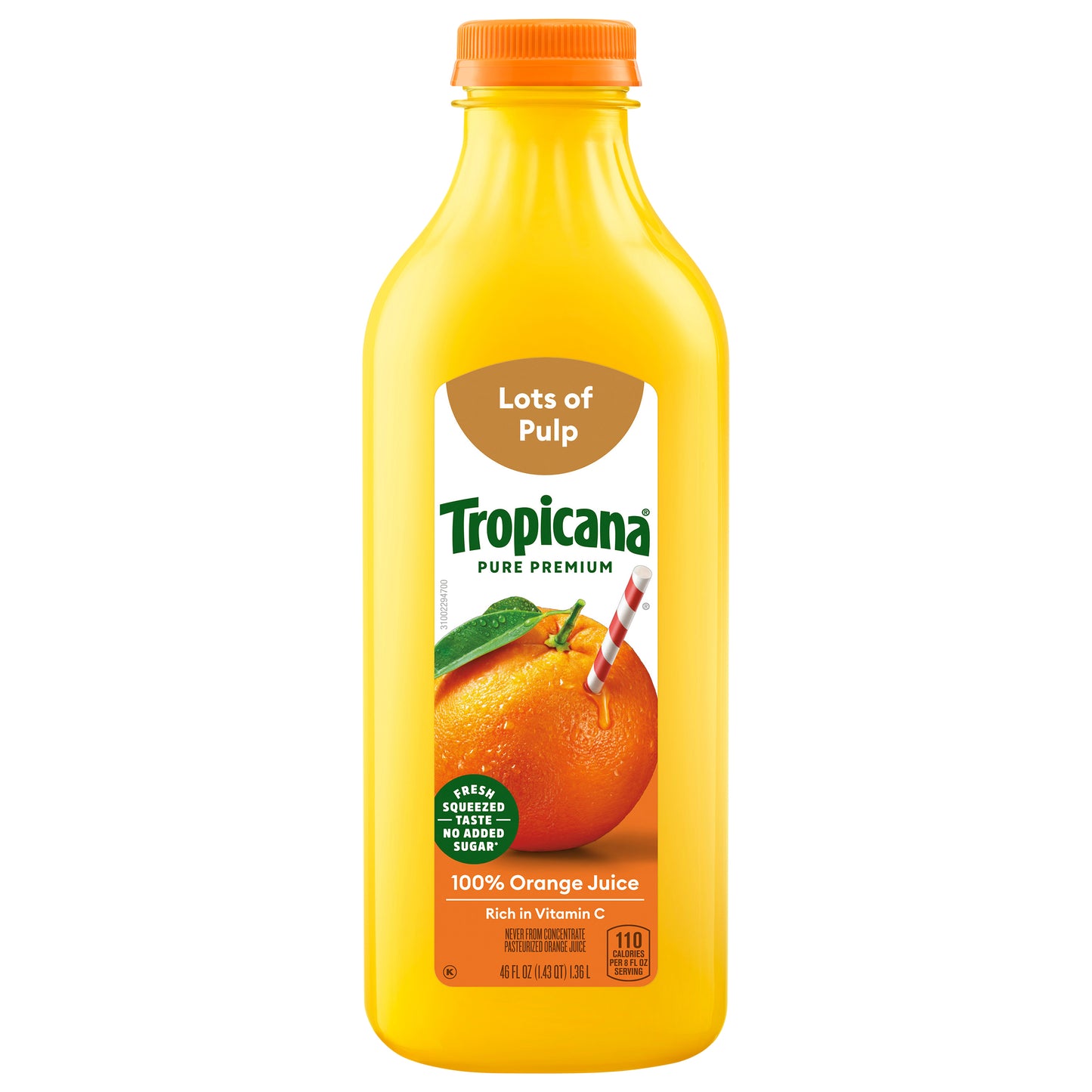Tropicana Pure Premium Original Lots Of Pulp 100% Orange Juice, 46 Fl Oz Bottle